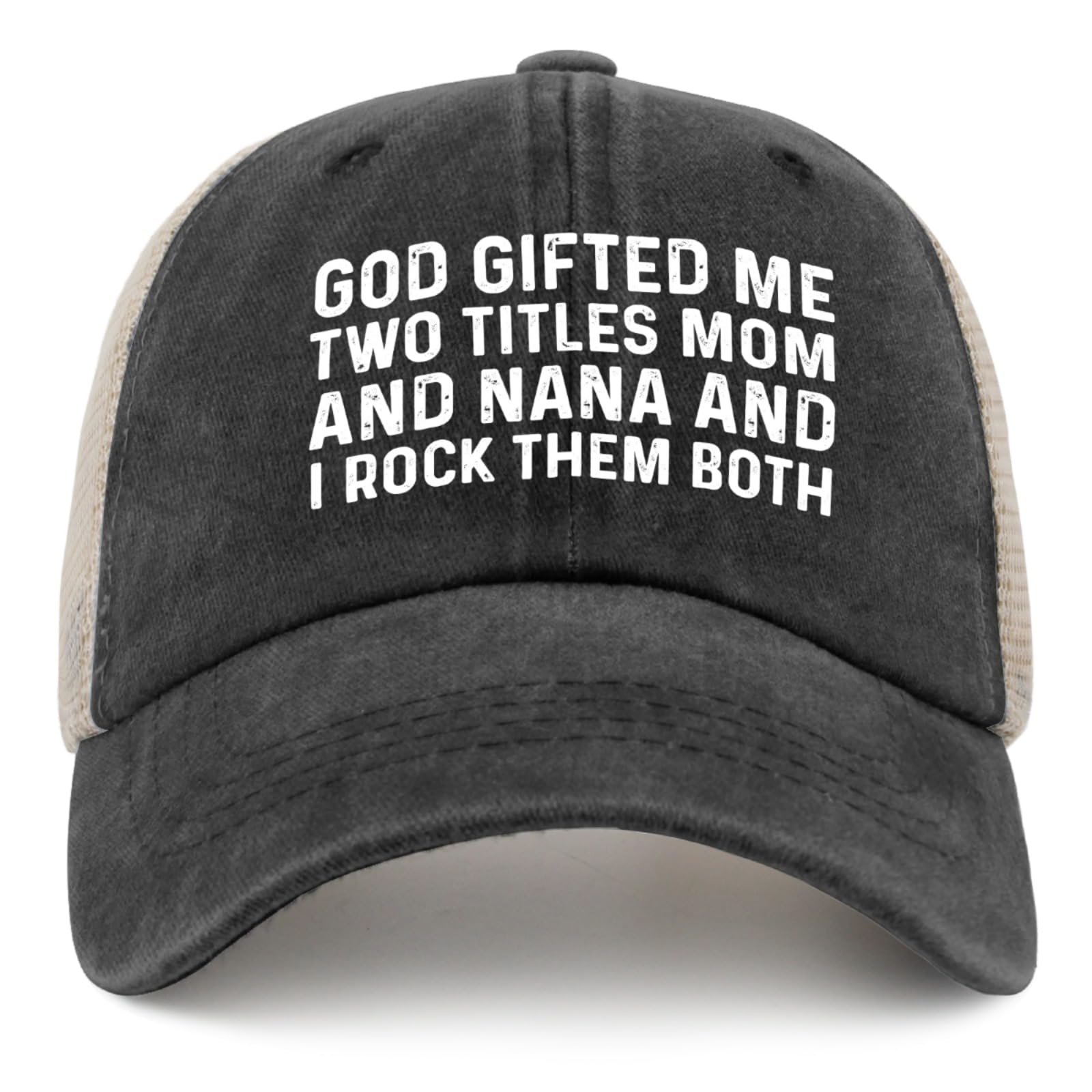 BEIXBEGod Gifted Me Two Titles Mom and Nana and I Rock Them Both Hat Trucker Hat Women Vintage Mesh Hats for Fall