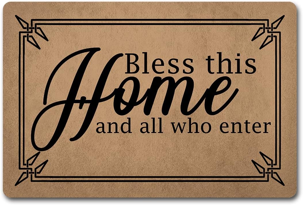 Funny Mats Bless This House and All Who Enter Welcome Doormat Home Decor Area Rugs Non-Woven Fabric Top with a Anti-Slip Rubber Back for Front Door Indoor/Outdoor/Kitchen Mats 23.6"(L) x 15.7"(W)