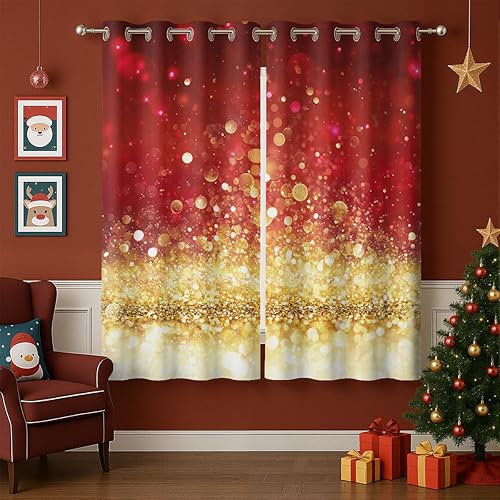 Miniatura 41 de Cortinas opacas de Navidad para niñas y niños, decoración del hogar, decoración navideña, árbol de acebo, estrella, Navidad, ojales, cortinas con