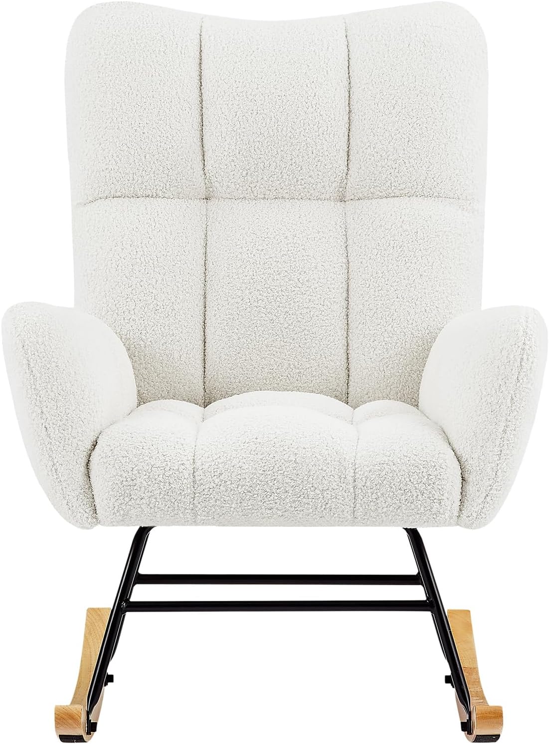 Rocking Teddy Upholstered Glider Chair High Back Armchair with Wood Legs for Living Room Bedroom Playroom White One Size