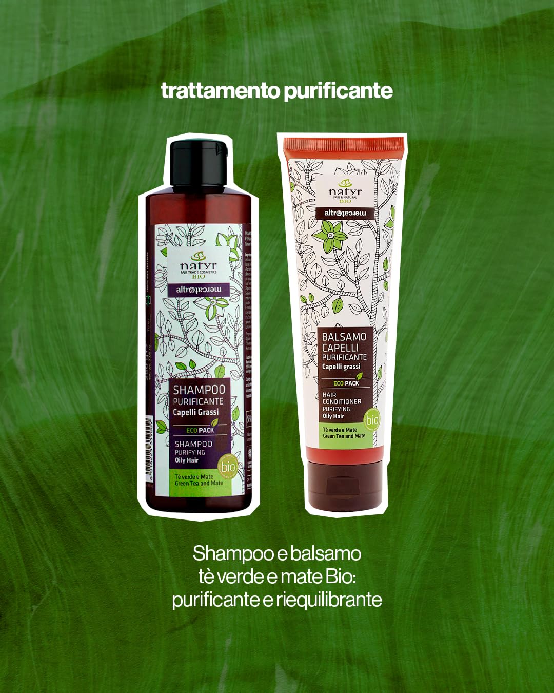 NATYR - Altromercato - Balsamo capelli purificante – capelli grassi – tè verde e mate - bio - 150 ml