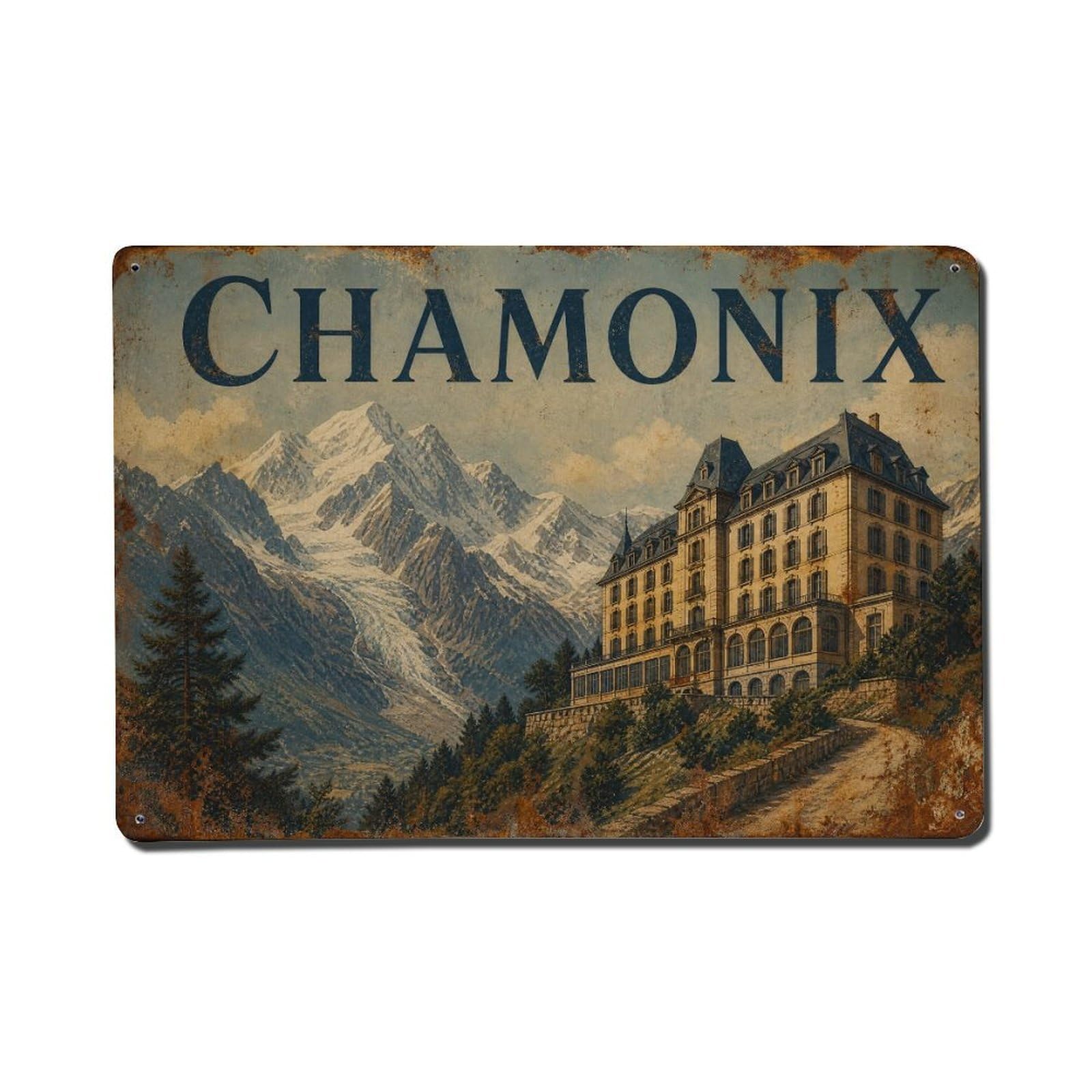 Vintage Travel Chamonix Historic Mountain Resort France Metal Tin Sign