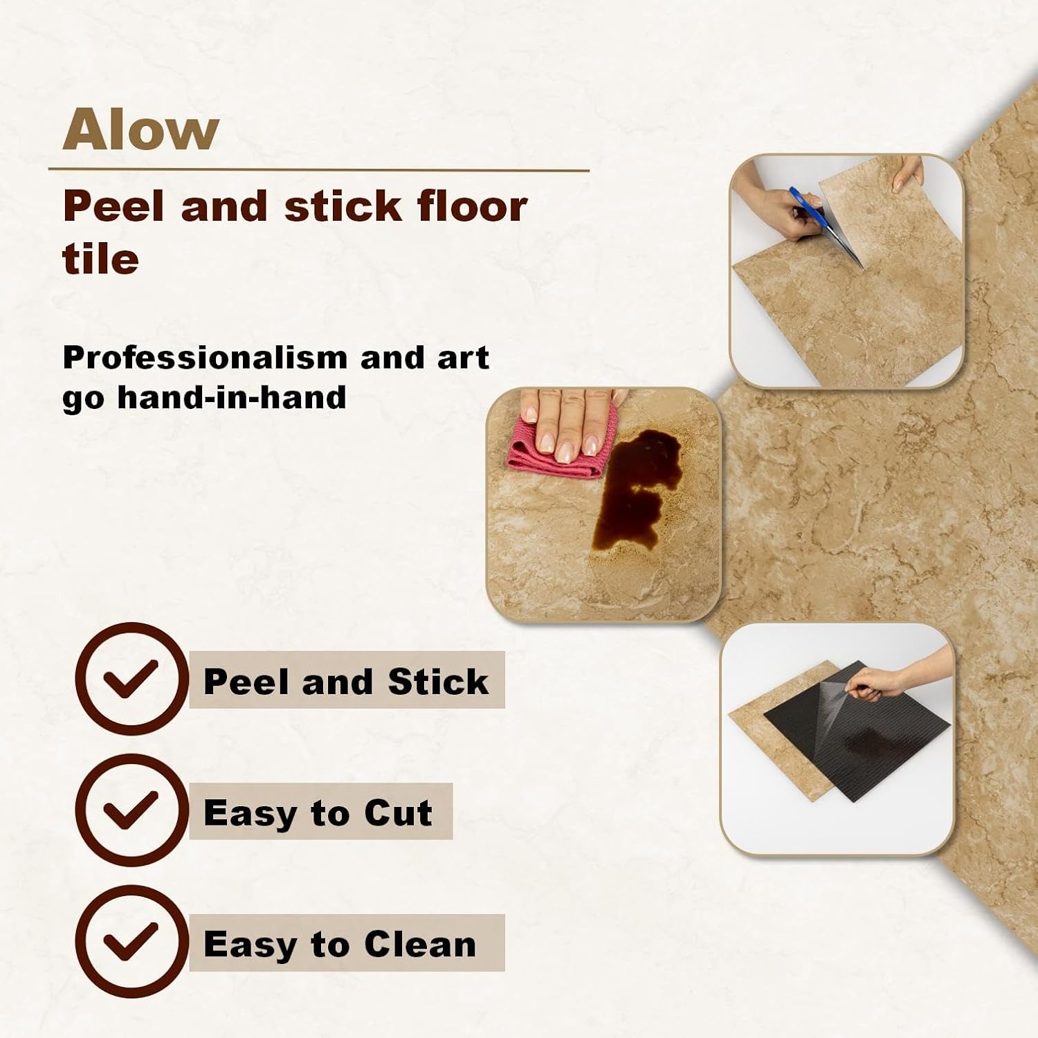 Alow Peel and Stick Floor Tile Yellow, 20pcs Peel and Stick Flooring Waterproof,Marble Vinyl Flooring for Kitchen、Toilet、Laundry Room and More (11.8inX11.8in ）