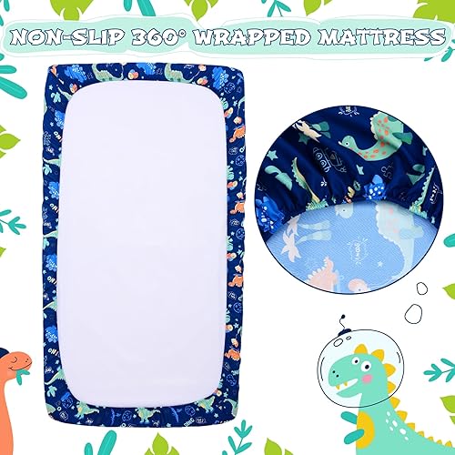 Miniatura 5 de Sábana de cuna de dinosaurio para niños, 1 paquete de sábana de bebé, acogedora sábana para niños y niñas, microfibra suave y transpirable que se