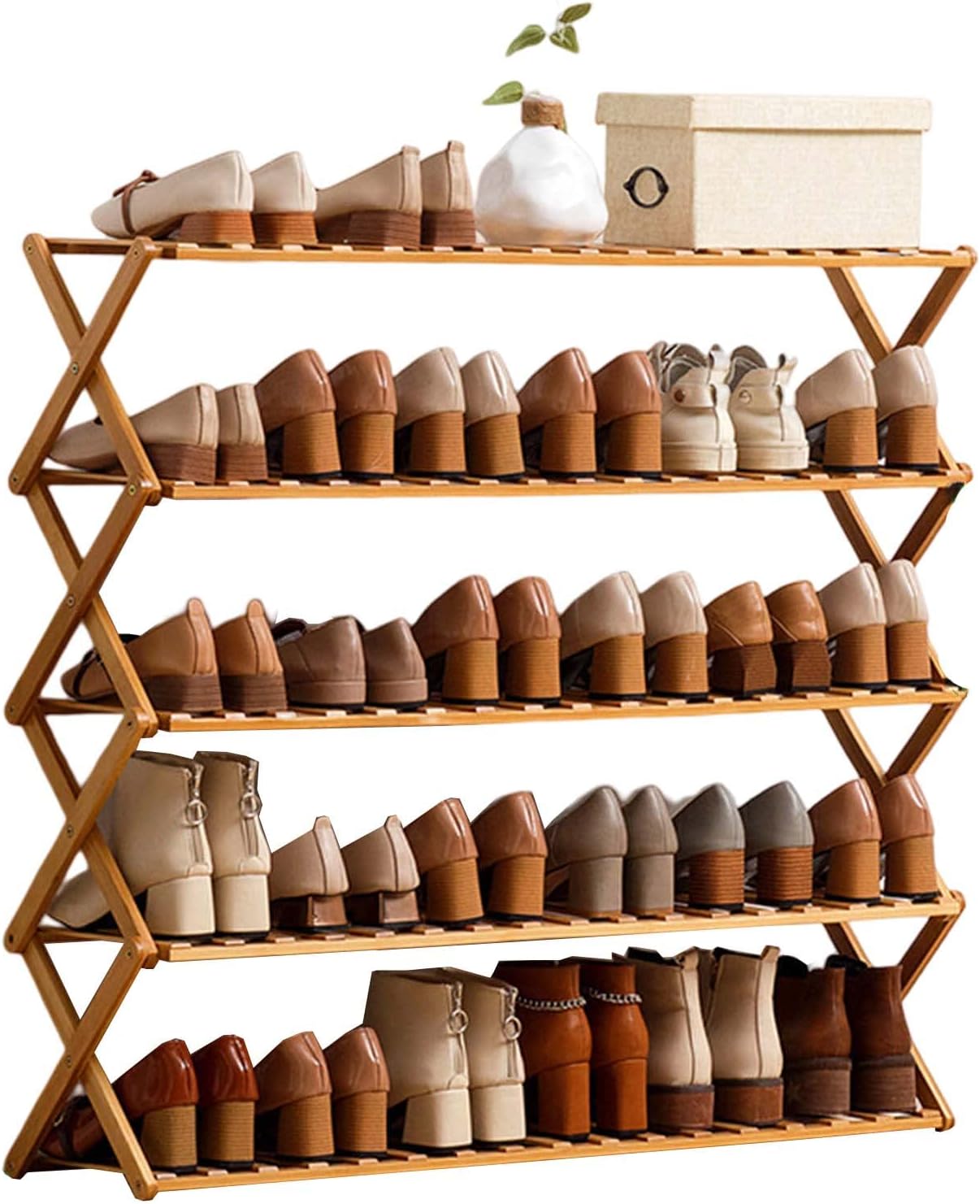 シューズラック靴棚 折りたたみ 靴棚 靴箱 靴収納 収納ラック 3段 4段 5段 組立不要 伸縮式 大容量 靴オーガナイザー 竹製 