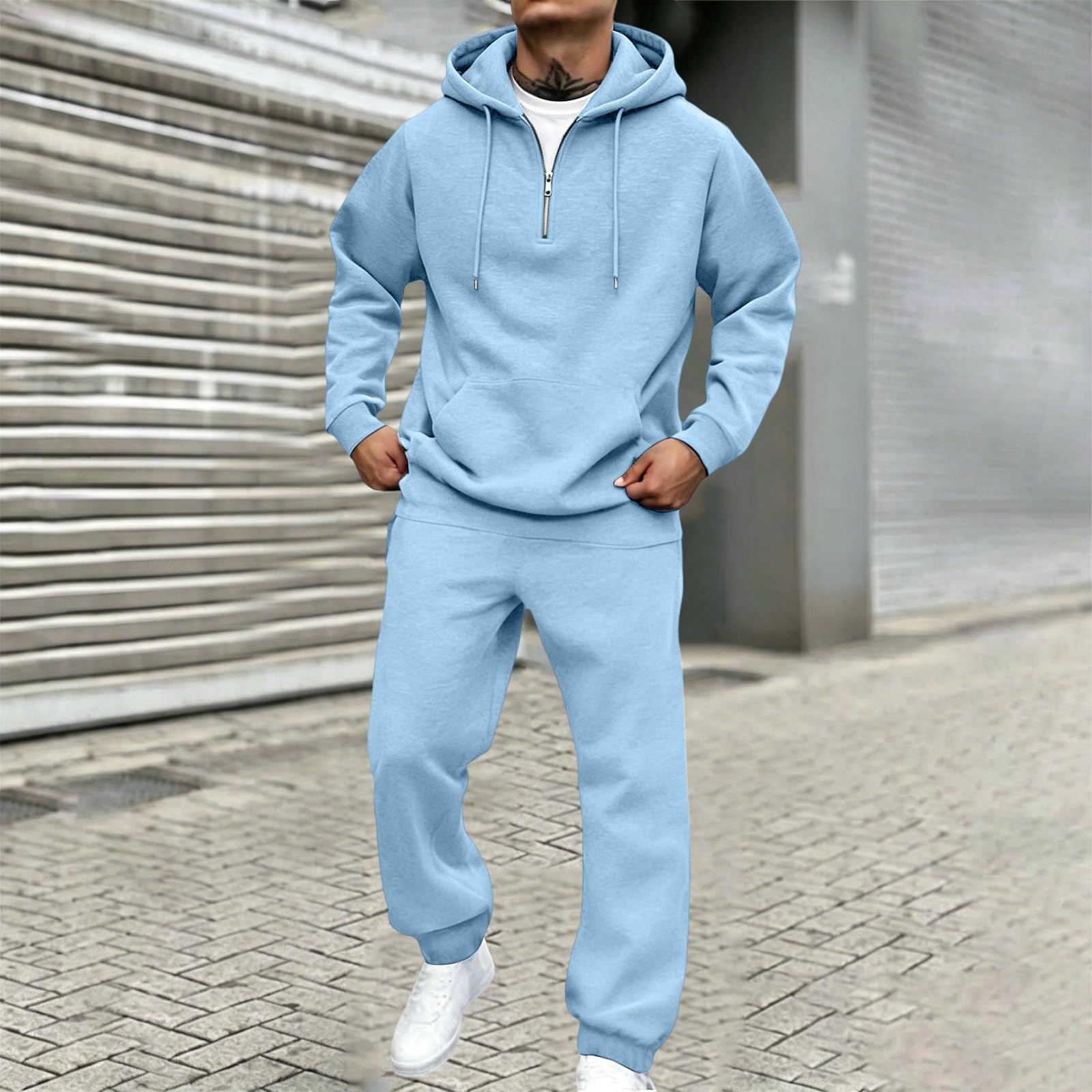 Tuta da uomo, set completo, vestibilità ampia, pantaloni della tuta e felpa