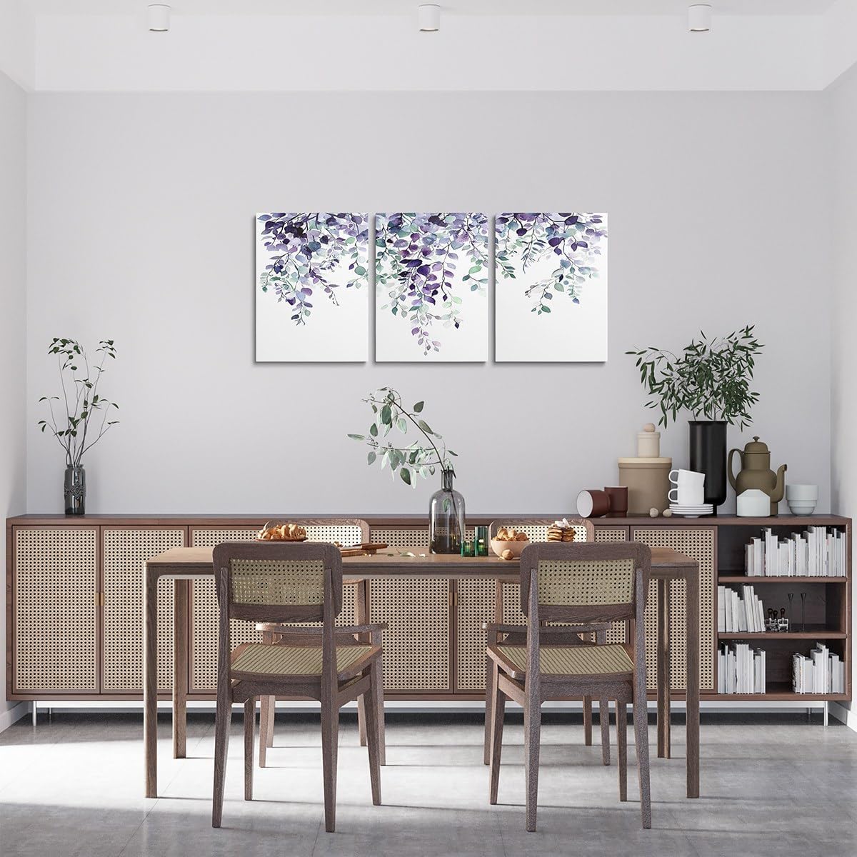 Erosebridal Purple Green Eucalyptus Canvas Wall Art, Watercolor Plant Leaves Picture Wall Decor Minimalist Stylish Artwork Posters For Room Home, Natural Botanical Rustic Farmhouse Painting 12" X 16"