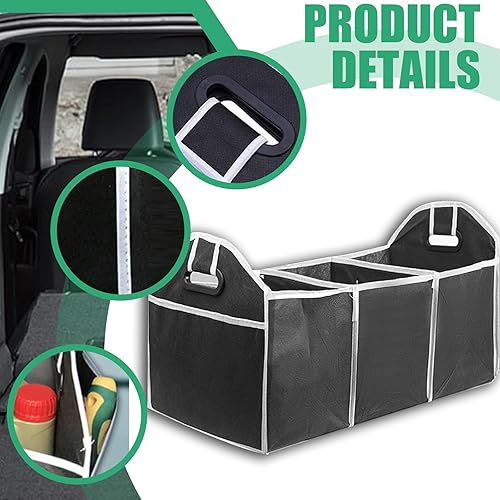 Miniatura 5 de Organizador de maletero de automóvil, organizador de almacenamiento plegable con 3 compartimentos, caja de almacenamiento para automóvil, bolsa