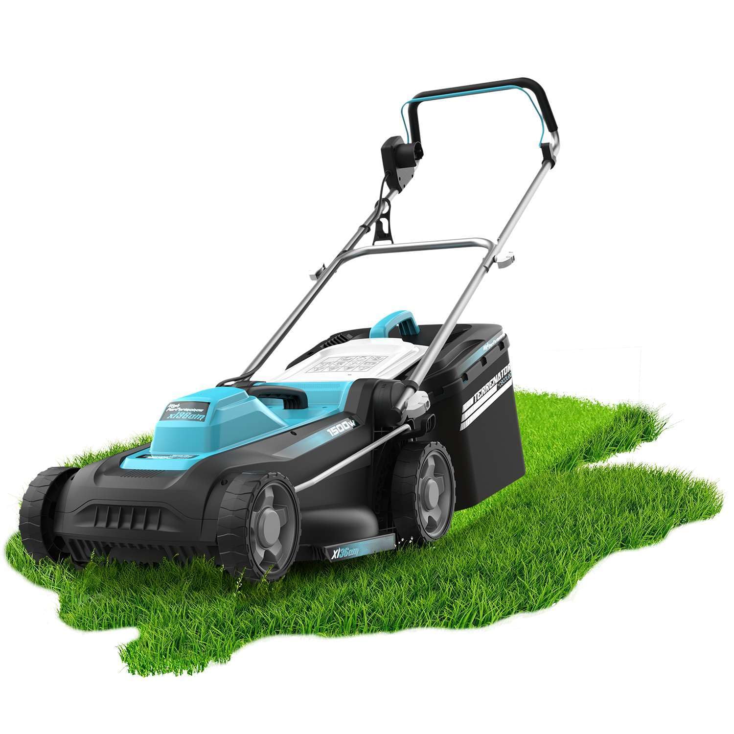 Cecotec Rasaerba a Filo, Tagliaerba con Cavo Terrenator 360 Flex Z. 1500W, Larghezza Taglio 36cm, Cambio Altezza Sistema Z-Tech, 3in1 con Mulching, Ruote Posteriori XL, Sicurezza Tecnologia BeltDrive
