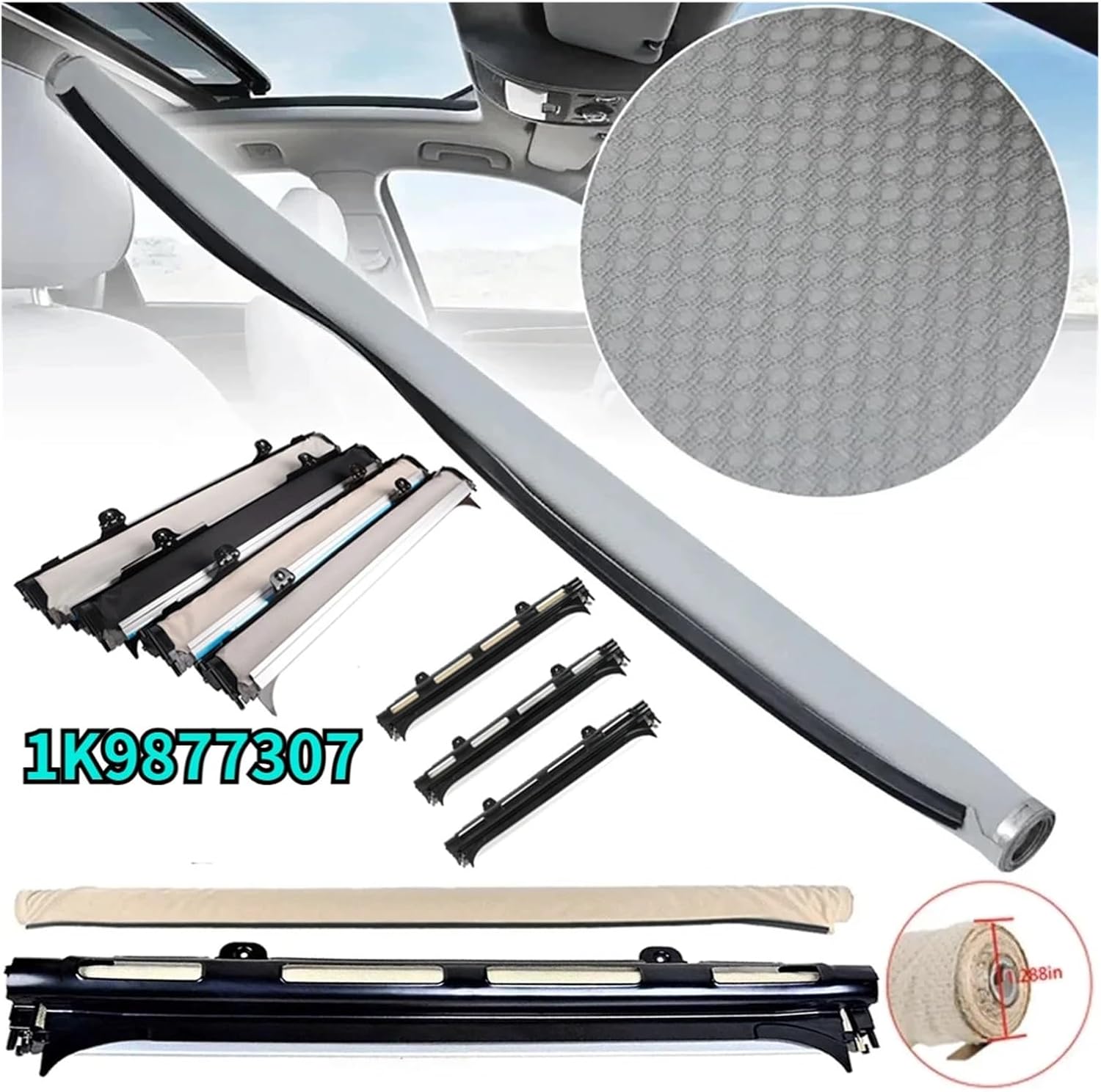 1K9877307 5ND877307 Car Skylight Shutter Sunroof Sunshade Curtain Compatible With VW Cc Compatible With Tiguan Compatible With Touran Golf Q5 Compatible With Jetta Variant Sun Visor(Black Only Cloth)