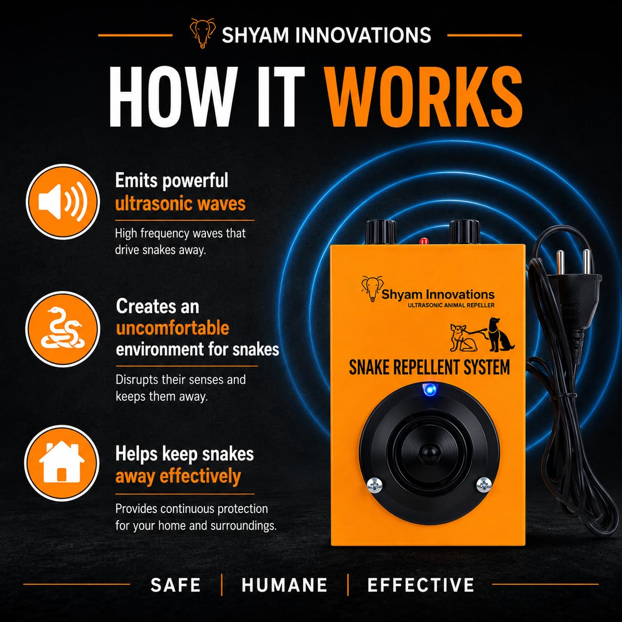 SHYAM INNOVATION Ultrasonic Snake Pest Repellent System with Ultrasonic Wave Sound to Keep Your Indoor-Outdoor Spaces, Surroundings, Safe from All Types of Snakes (Area Cov: 3000 Sq. Feet) 1