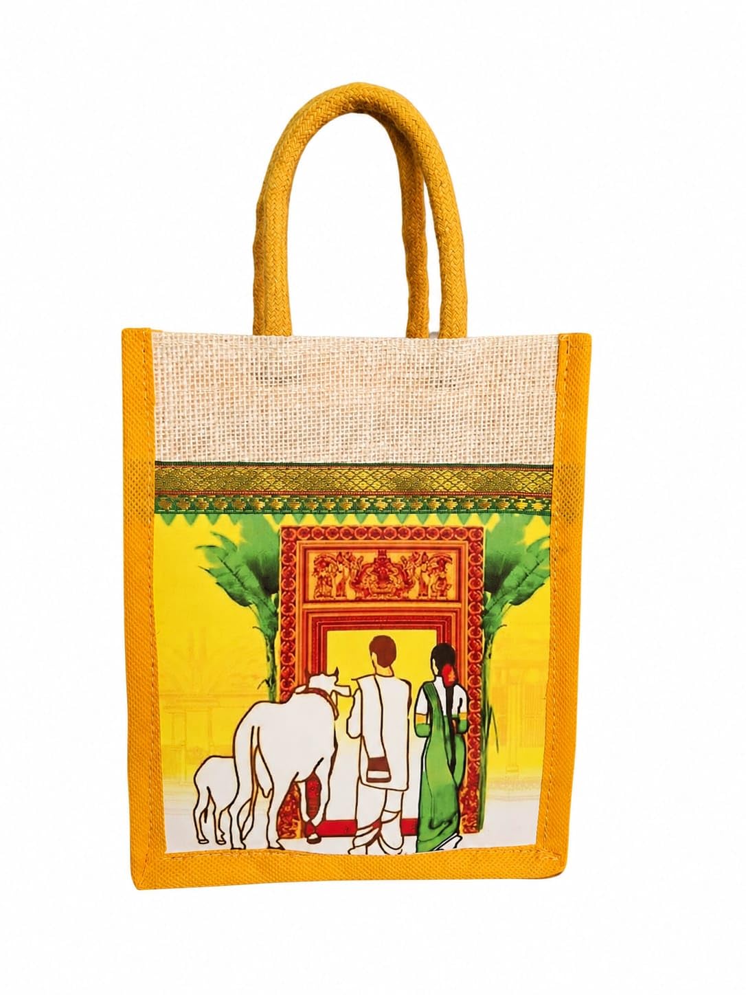 Pixel Bag House Warming Return Gift Jute Bag | Eco Friendly Printed Tambulam Bag for Griha Pravesh, Pooja & Festive Functions | Reusable Ethnic Gift (8x10x4 Inch)-image-45