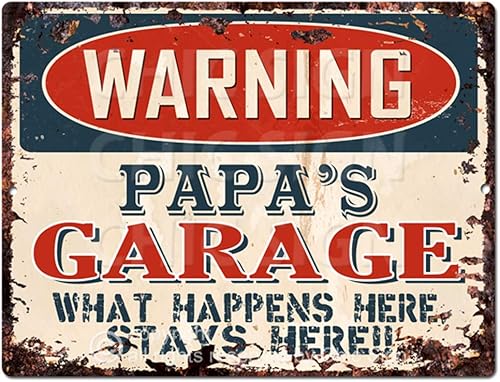 PPFG-PAPA Advertencia PAPA'S Garage Tin Chic Sign Vintage Retro Rustic 9 "x 12" Metal Plate Store Home Man Cave Decor Funny Gift
