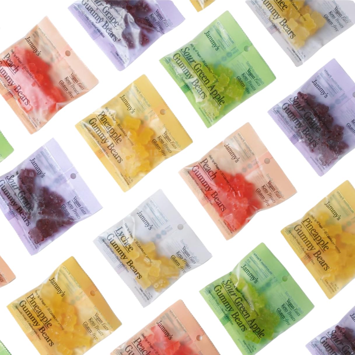 Jammy's™ - Peach Gummy Bears | Sugar-Free & Vegan-Friendly | Keto-Friendly, Gluten-Free, Low Carb, High Fibre & Naturally Fruity | Delicious, Soft & Chewy | Box of 6 x 50g Bags