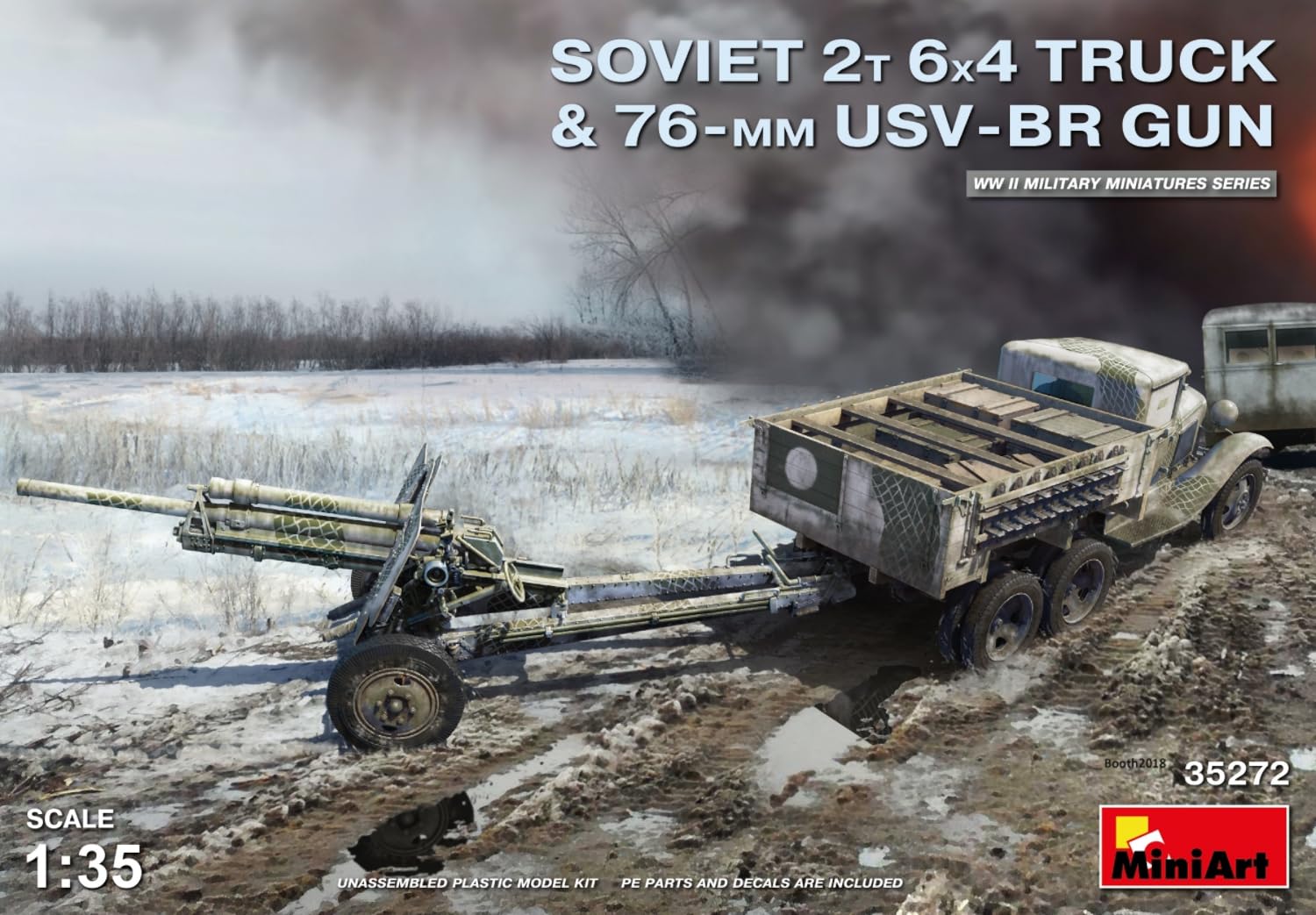 MiniArt MA35272 Modellino Veicolo da Guerra In Plastica da Montare, Soviet 2 T 6X4 Truck With 76Mm Usv-Br Gun, Scala 1:35