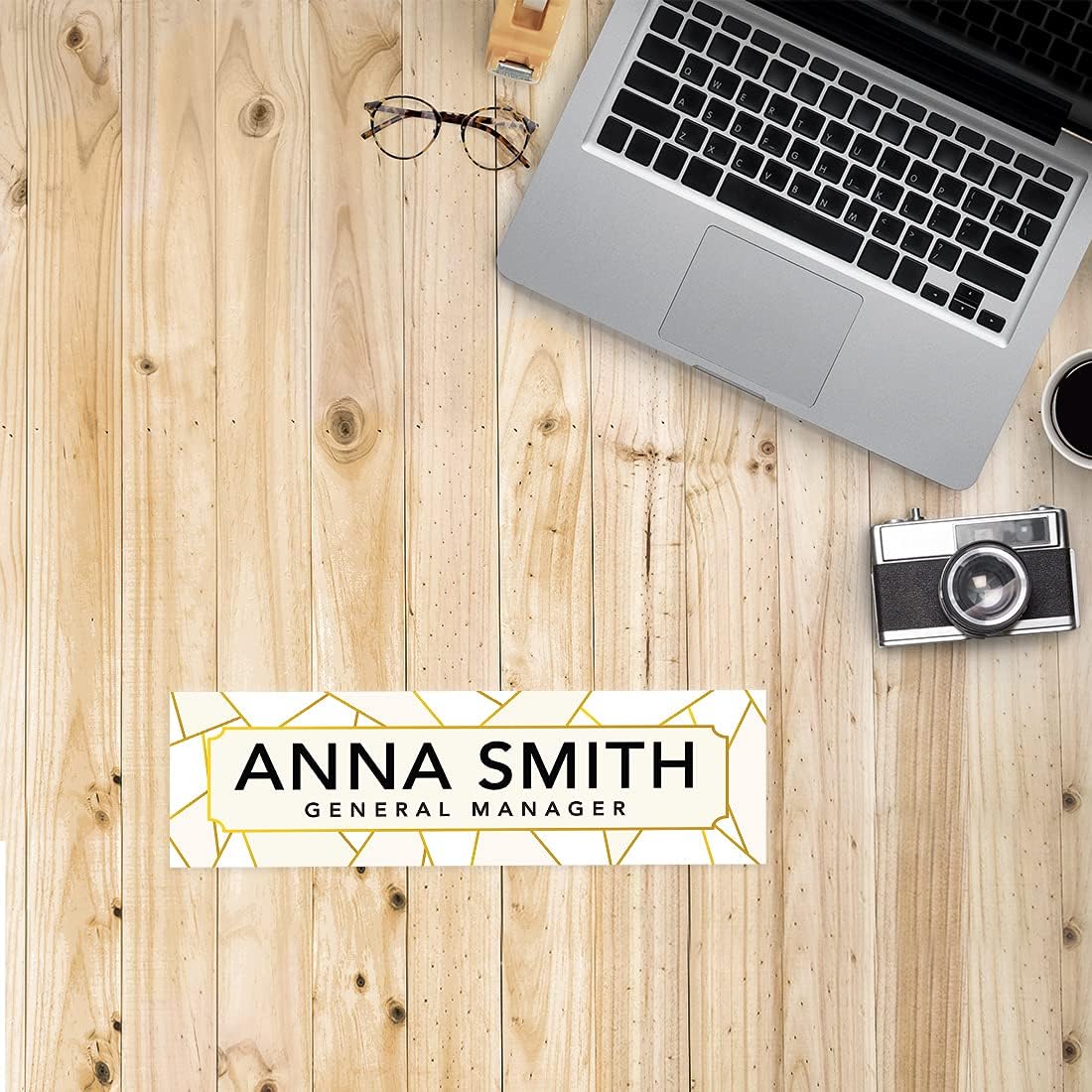 Andaz Press Office Desk Name Plate, Geometric Gold Personalized Acrylic Custom Name Title Plate for Home, Desk, Teacher, Boss, Work, Customized Nameplate Sign Decorations for Women, 8" X 2.5"