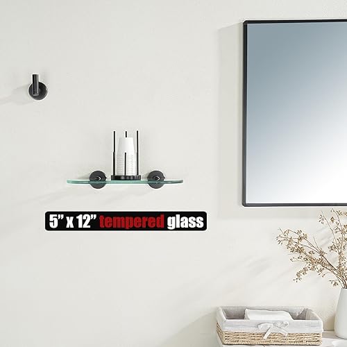 Miniatura 2 de JQK TGS121L12-ORB - Estante de vidrio para baño de bronce aceitado, almacenamiento de ducha de vidrio templado de 12 x 5 pulgadas, montaje en pared