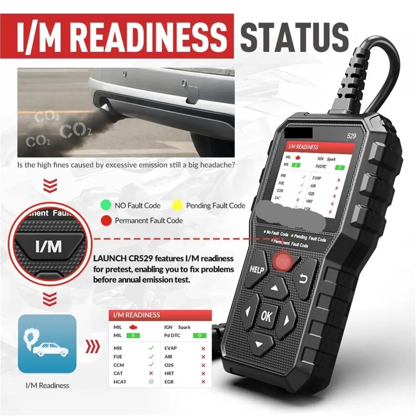 CR529 OBD2-Scanner, Kfz-Diagnosegerät, OBDII-Codeleser, Fehlercode, lesen Sie den OBD-Scan, DIY-Codeleser