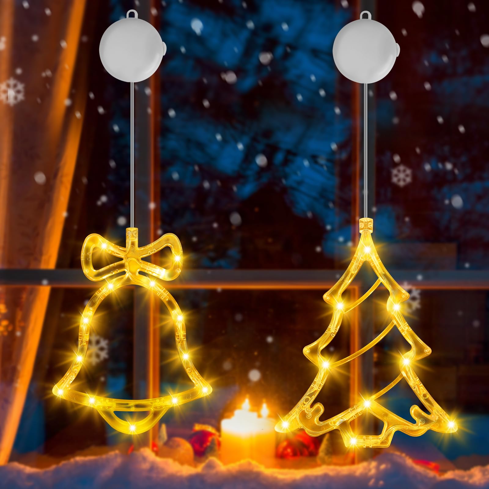 Ouila Warm White Led Christmas Lights, Christmas Tree + Bells Hanging Xmas Lights Battery Operated With Timer String Fairy Light With Flashing/Always On Mode Warm Indoor Xmas Window Light For Window Sill Decor