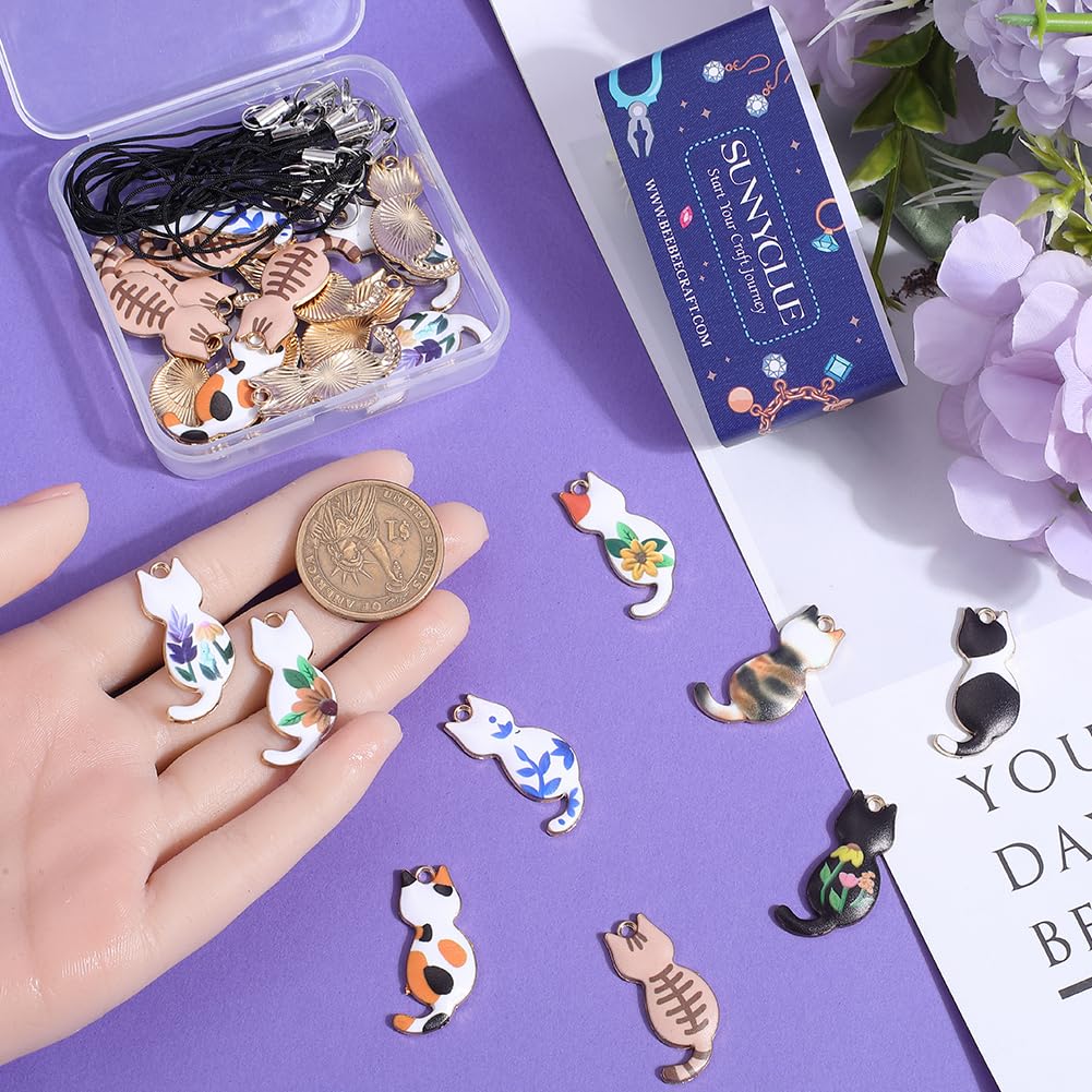 SUNNYCLUE 1 B0X 30Pcs Kawaii Cellphone Charm Strap Cute Cat Phone Charms Alloy Enamel Gold Printing Small Animals Pet Charms for DIY Wallet Keychain Moblie Phones Case Bag Camera Decorations Adults - Image 3