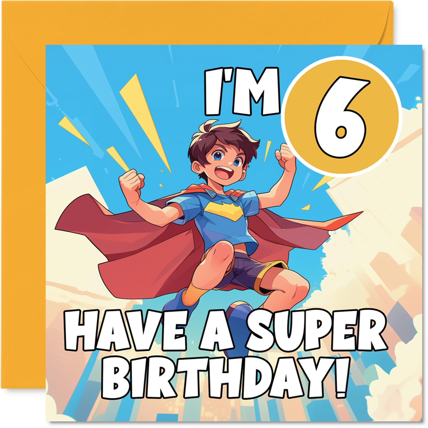 6th Birthday Cards for Boys - Anime Superhero - Happy Birthday Card for 6 Year Old Boy Brother Son Great Nephew Grandson, 145mm Bday Greeting Cards