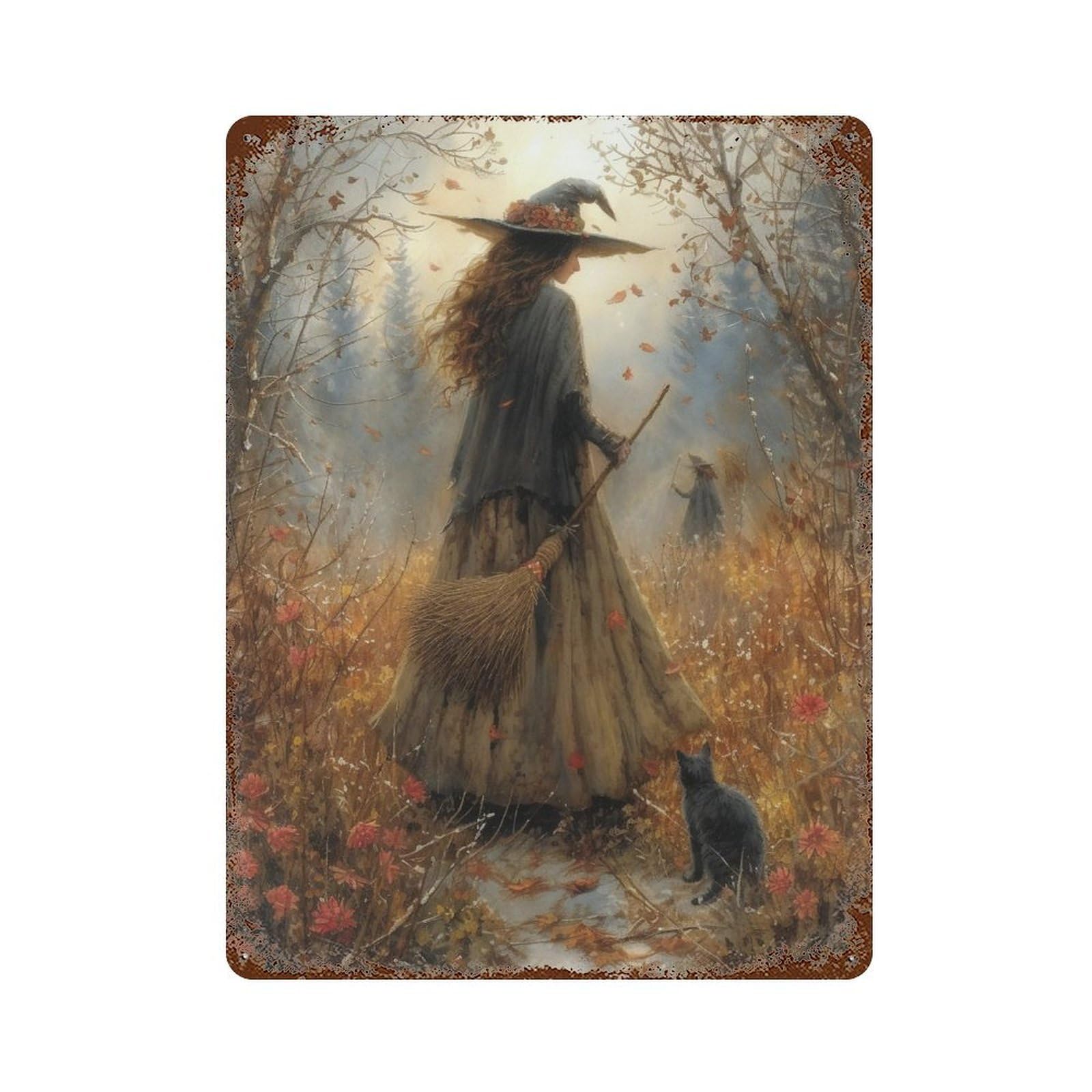 Witch in Autumn Forest -1 Decorative Tin Sign 15.7"x11.8", for Bistro, Counter And Cafe Decor, Novelty Wall Decor