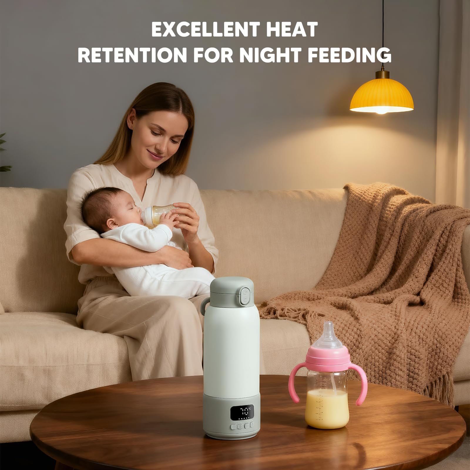 Scaldabiberon Portatile 100W – Riscaldatore Inox Isolato Sottovuoto, Accensione 80 Sec, 500ml, Batteria 16000mAh, 37-70°C Regolabile, 3 Modi Latte, Anti-Perdita – Viaggio e Casa