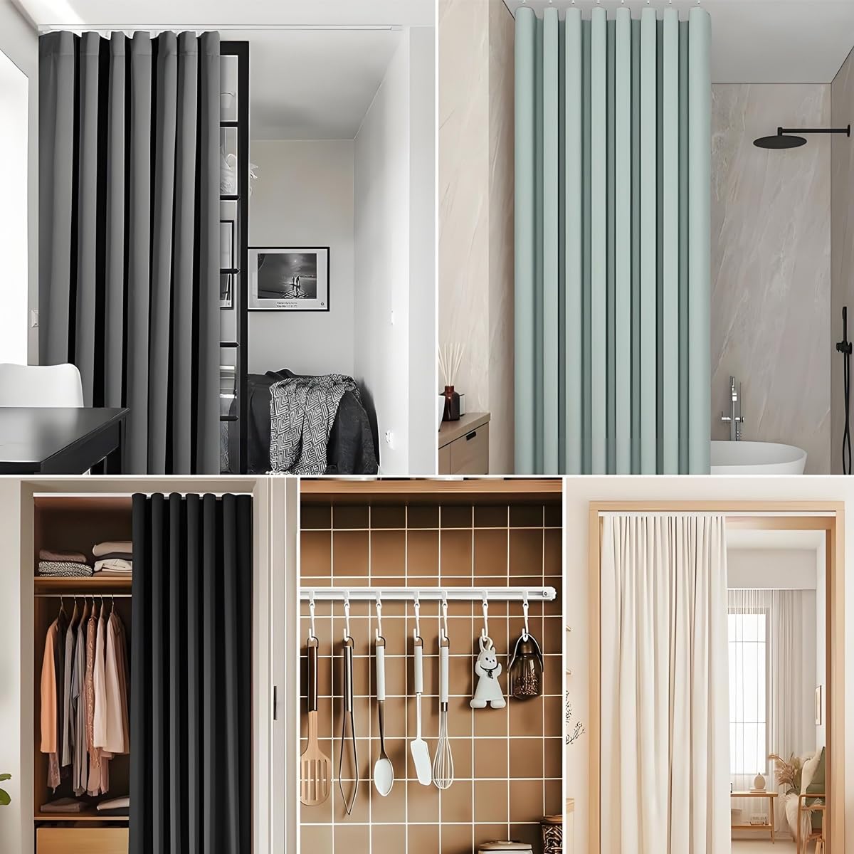 Système de crochets auto-adhésifs pour rideaux sans perçage - Barre de support de plafond silencieuse - Installation facile pour chambre à coucher, salon, bureau (5,70 m)