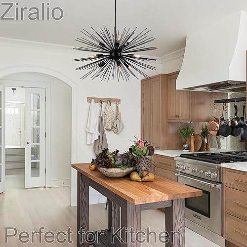 Miniatura 2 de ZIRALIO Candelabro Sputnik negro de 9 luces Starburst para sala de estar, comedor, dormitorio, cocina, entrada, vestíbulo, 24 pulgadas, 13 libras,