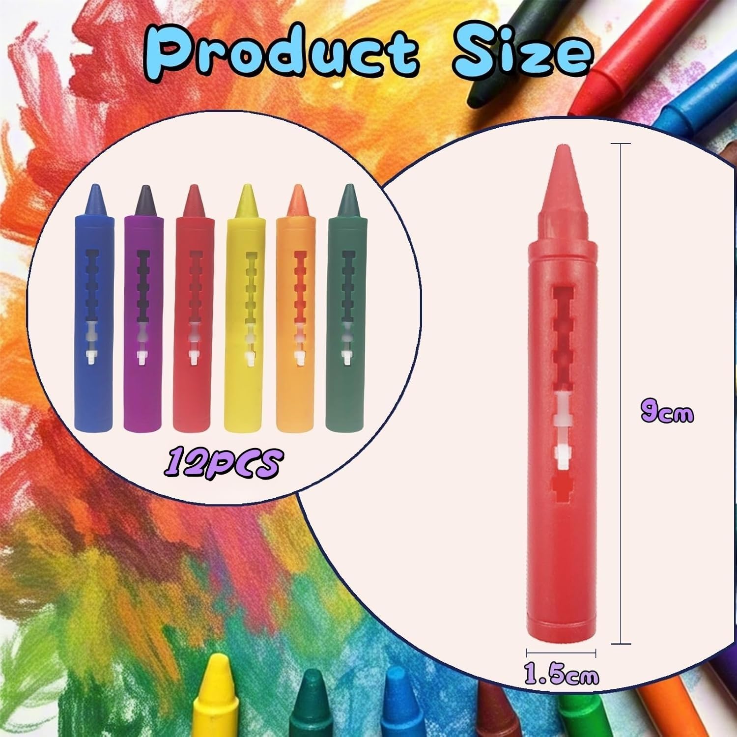 12 Crayons De Bain Lavables – Crayons Baignoire à Poignée Ronde – Jouet Éducatif Coloré Pour Tout-Petits – Dessin Amusant Sous L’Eau