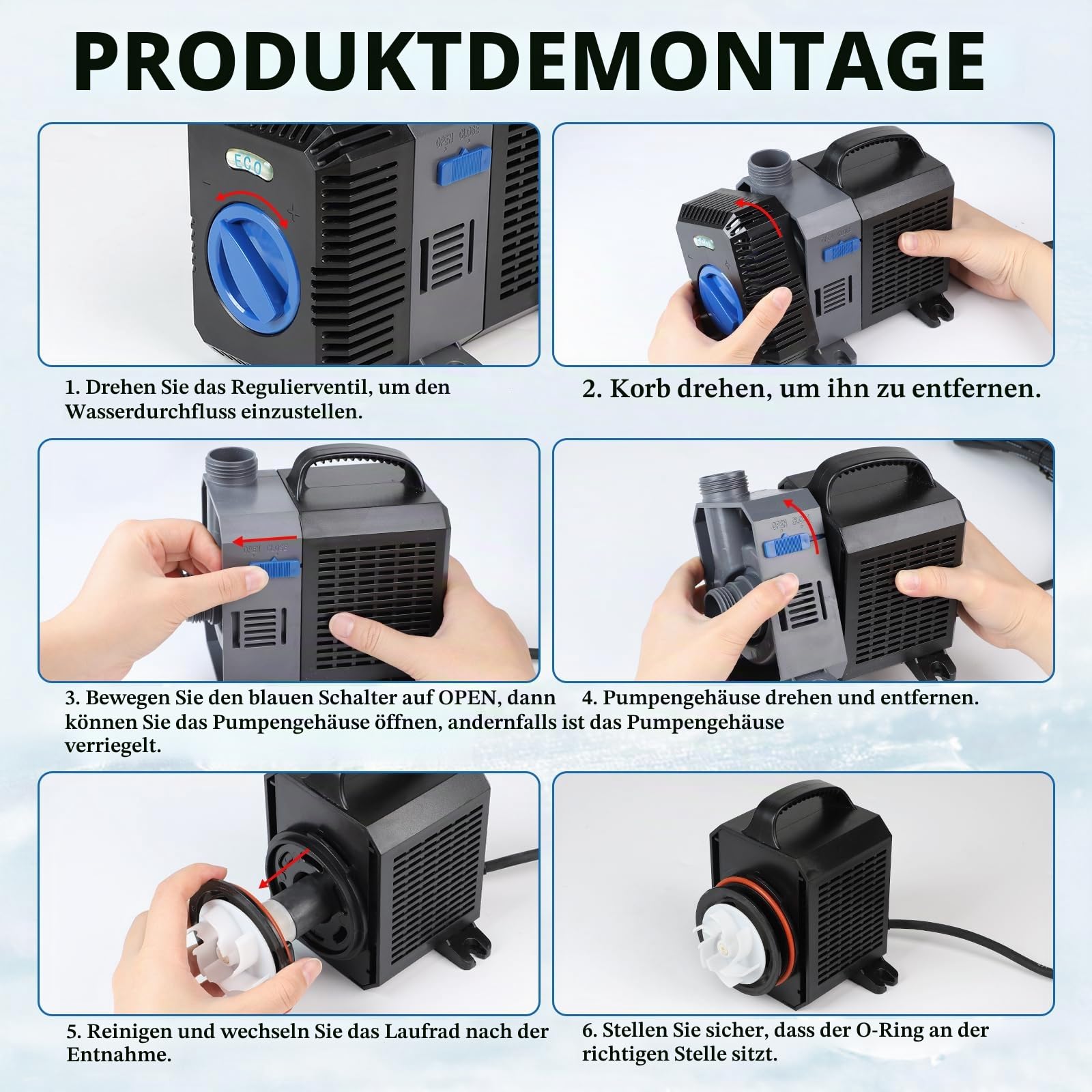 EXLECO Super Eco Teichpumpe Filterpumpe 7000L/H 50 Watt Energiespar Wasserpumpe Koiteich Bachlaufpumpe Springbrunnenpumpe Aquariumpumpe Fontänenpumpe Pumpe für Außen Teich Bachlauf Brunnen Wasserfall
