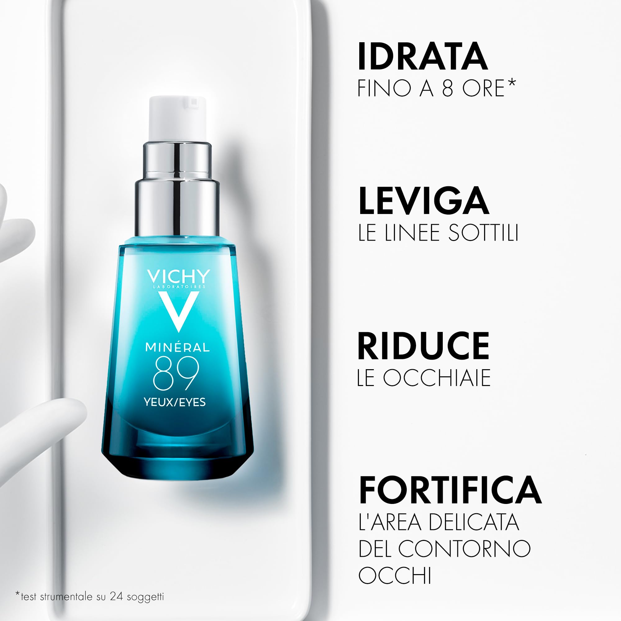 Vichy Minéral 89, Gel Occhi Fortificante, Per Tutti i Tipi di Pelle, 8H di Idratazione, Riduce Borse, Occhiaie e Linee Sottili, Con Caffeina, Acido Ialuronico e Acqua Vulcanica, 15 ml