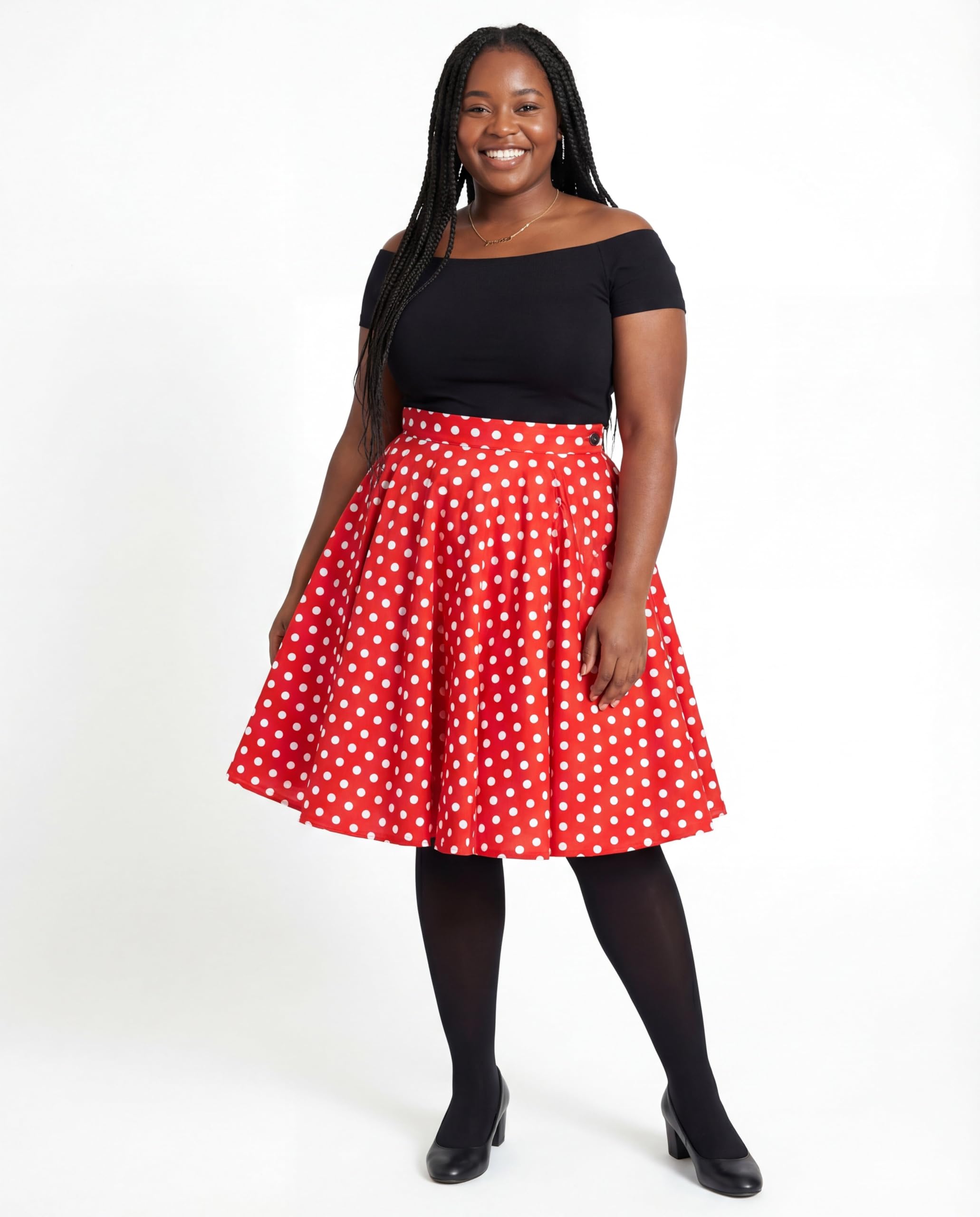 BlackButterfly Damen Swingrock Polka Dots Tellerrock | Gepunktet, Kontrastdruck, Gefüttert, Seitlicher Reißverschluss, Druckknopf, Knielang, Baumwolle, Größen XS-5XL