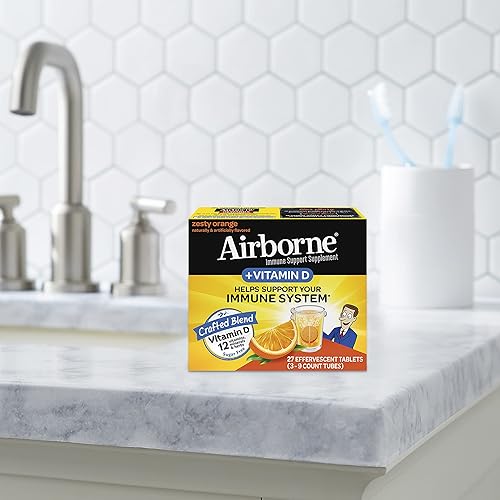 Miniatura 14 de Airborne 750 mg de vitamina C con tabletas efervescentes de zinc, suplemento de apoyo inmunológico con potentes antioxidantes, vitaminas A, C, D3 y