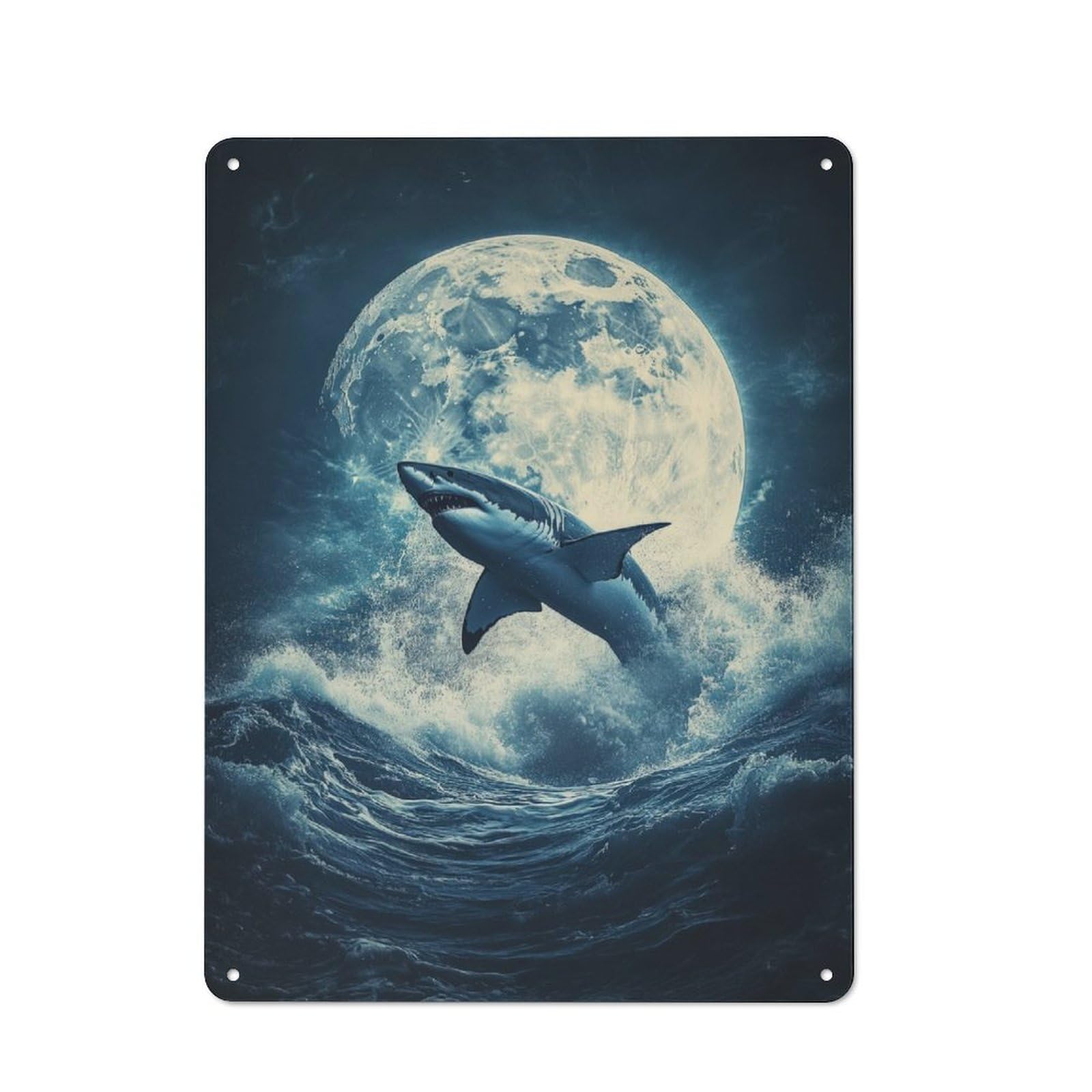 Junmoney Shark In The Moon 40X30cm Rustic Metal Plaque With For Café Or Restaurant, For Themed Interiors In Cafés And Restaurants