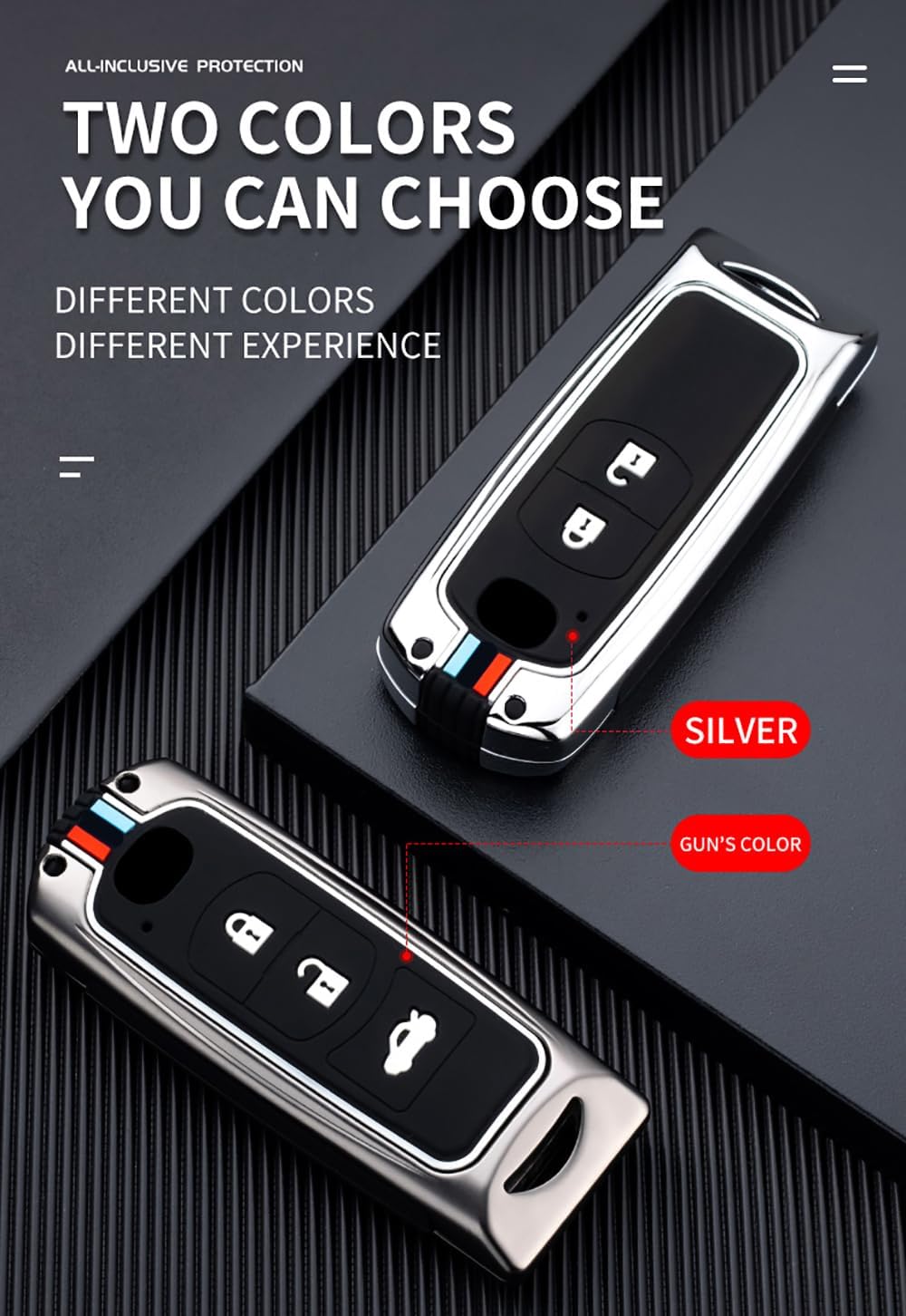 ontto 3-button Car Key Cover with Keychain Fit for Mazda 2 3 5 6 8 CX3 CX5 CX7 CX9 MX5 Full Protection Key Fob Holder Metal Key Shell Silicone Key Jacket Silver