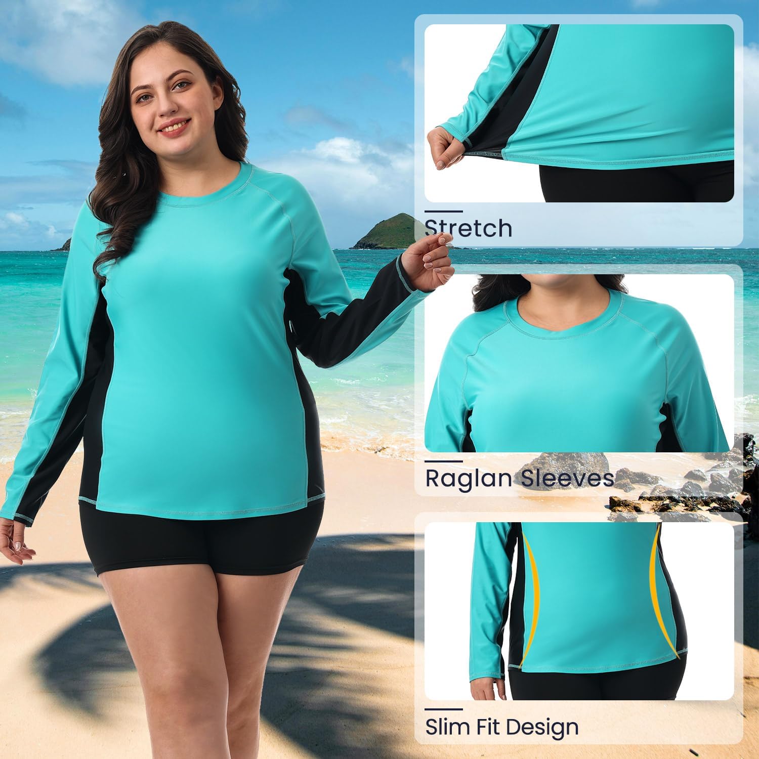 HODOSPORTS Women's Plus Size Rash Guard UPF 50+ Swim Shirt Sun Protection Swimsuit Top Long Sleeve 1X-6X - Image 5
