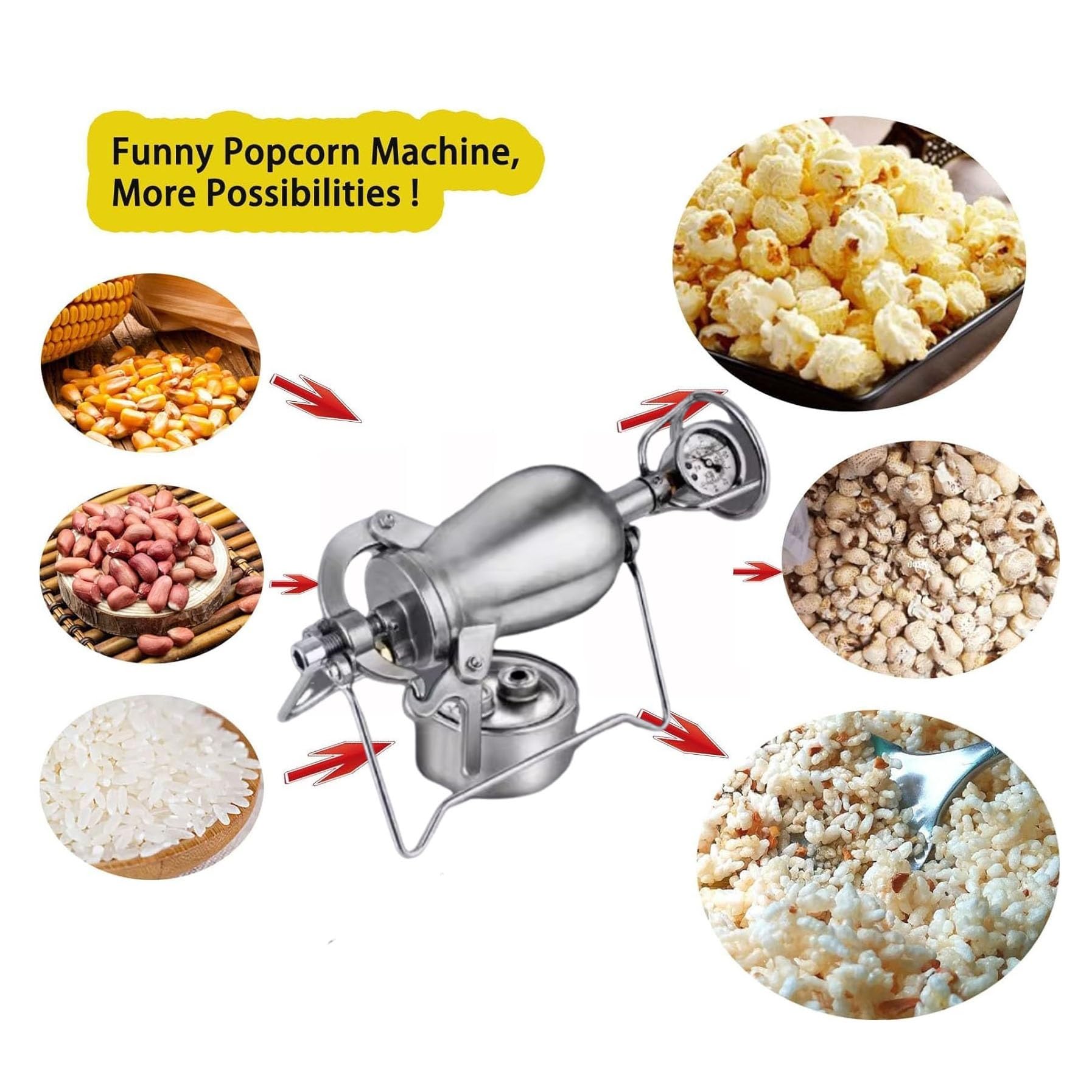 398ml Chińska Maszyna Do Popcornu Z Manometrem, Korba Ręczna Ze Stali Nierdzewnej 304 Retro Nostalgiczna Mini Maszyna Do Popcornu, Wzmacniacz Żywności Z Armatą Ręczną