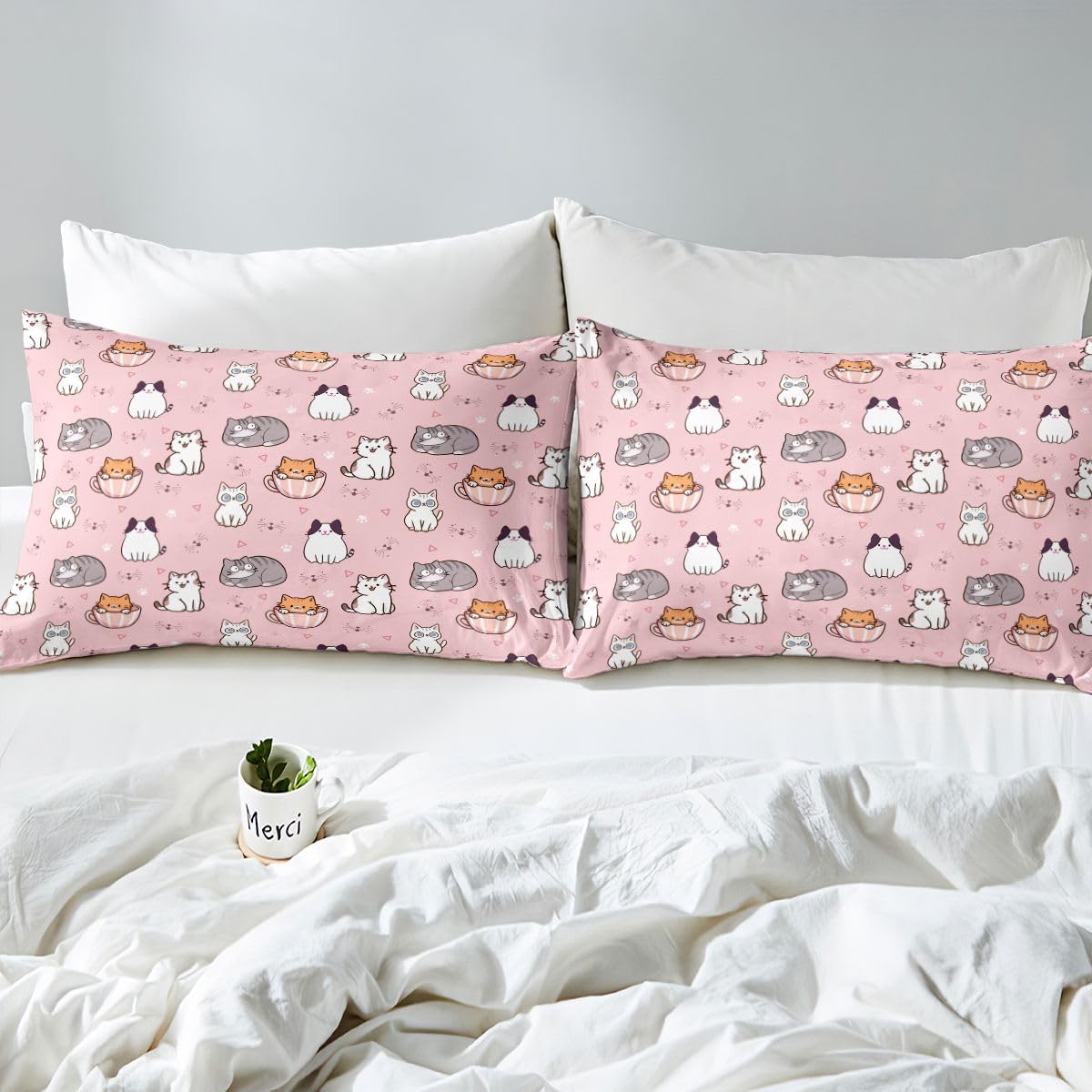 Loussiesd Kreskówkowy kot poszewka na kołdrę super king size zwierzę kreskówka dla chłopców dziewcząt kotek nadruk zestaw pościeli 3 szt. kawaii dekoracja pokoju oddychająca miękka lekka mikrofibra