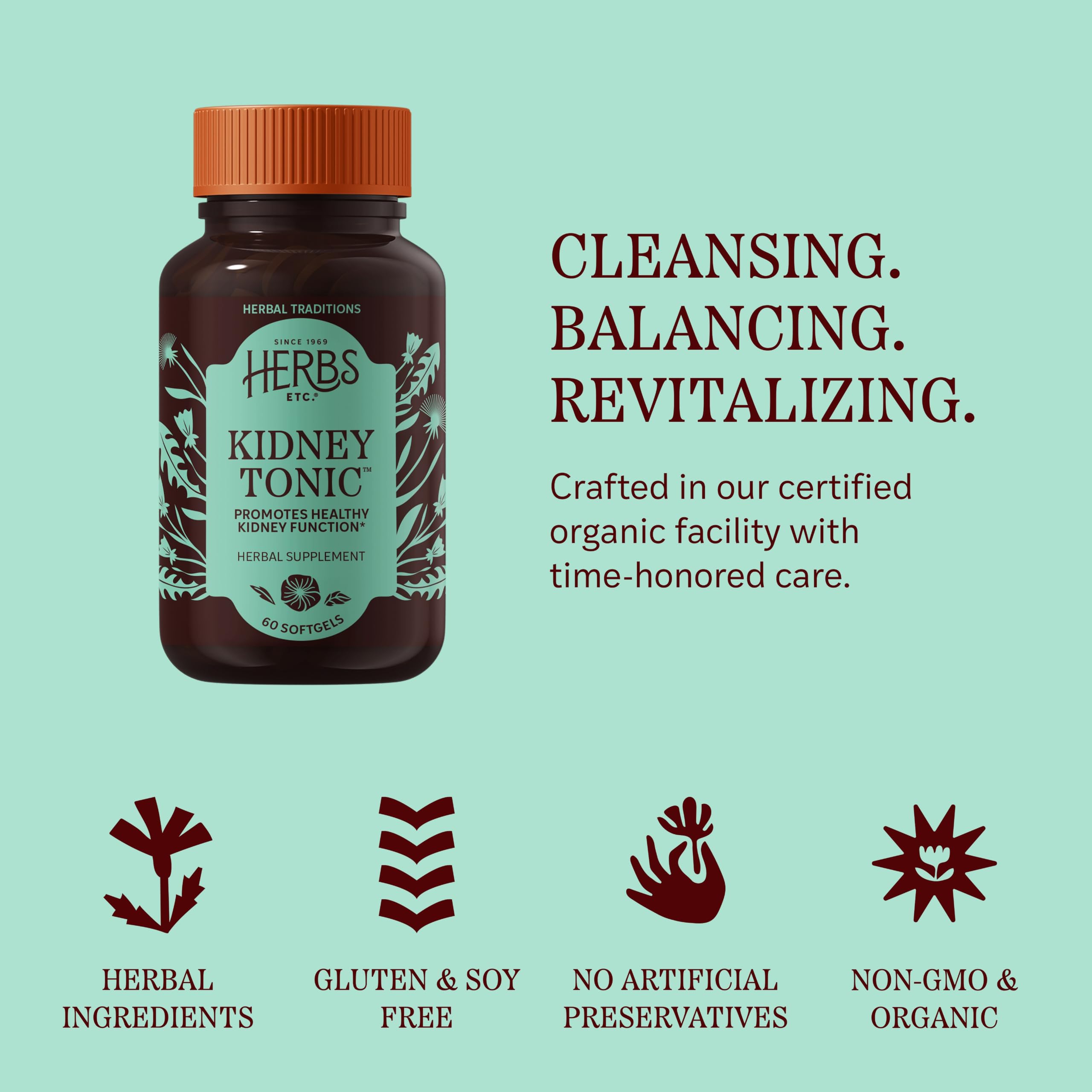 Herbs, Etc. Kidney Tonic Softgels, Gluten-Free & Organic, 60 Count — Amazon image 6