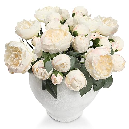 Tobilu Silk Flower Peony Bouquets - 2 Pack Artificial Peonies with Stems Vintage Look Real Peonies Flowers for DIY Crafts Flower Arrangements Wedding Centerpiece Table Decor - Champagne