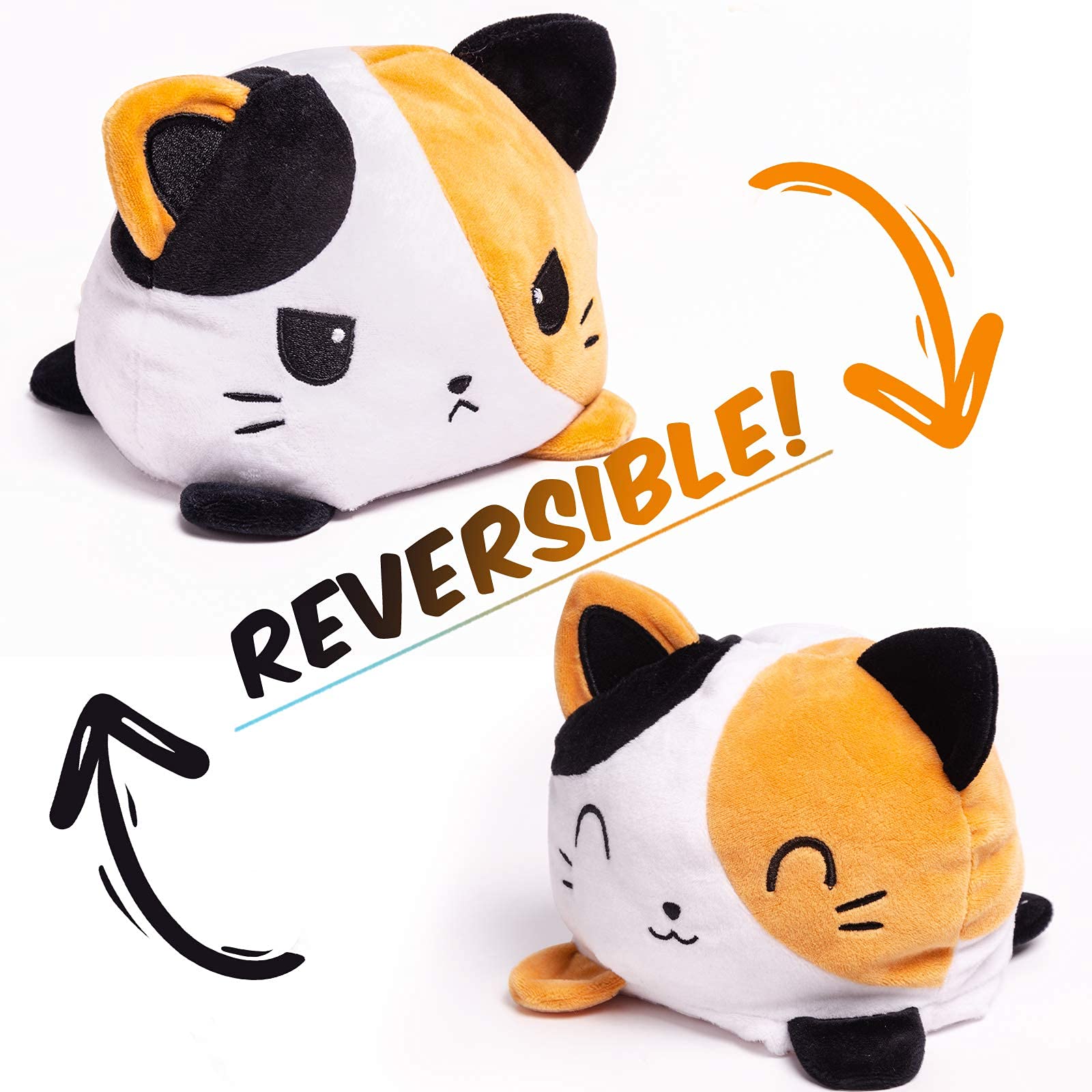 Double-Sided Flip Cat Plush Toy, Reversible Plushie, Cute Soft Cat, Yellow