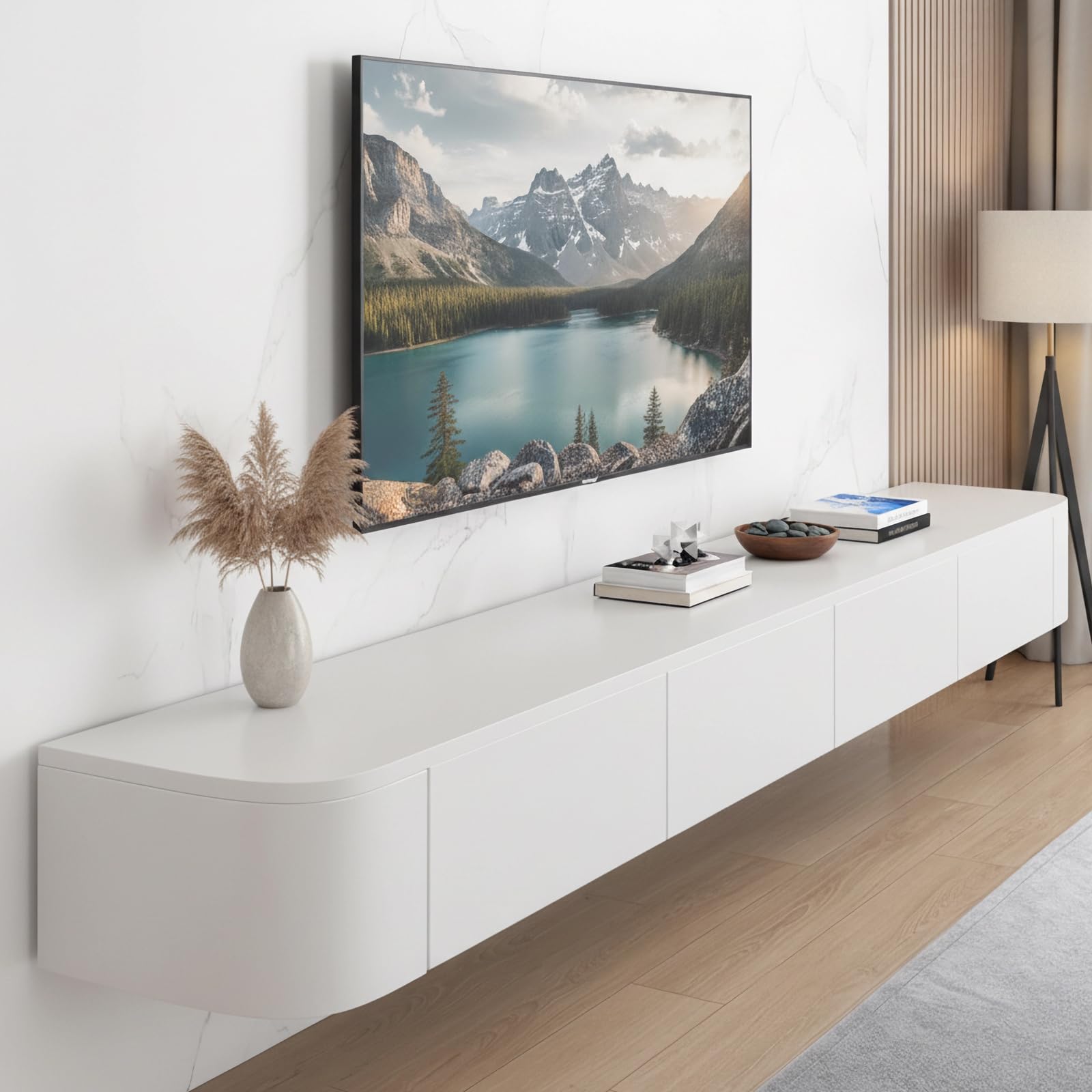 Moderner schwebender TV-Schrank Tv Cabinet for Living Room mit Schublade zur Aufbewahrung Holz Tv Lowboard Hängend Geeignet für Wohnzimmer oder Schlafzimmer (Weiß, 240cm/94.5in)