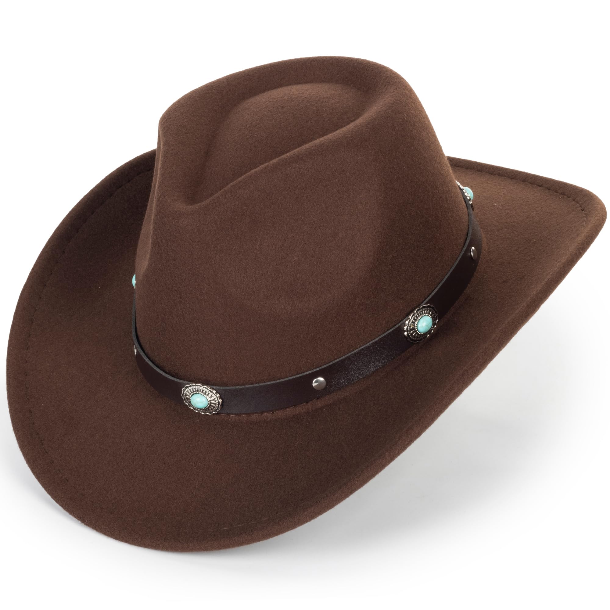 Bawnhaw Felt Cowboy Hat for Women Men, Rolled Up Fedora Western Hat with Gus Buckle Belt, Disco Rhinestone Cowgirl Hat S/M