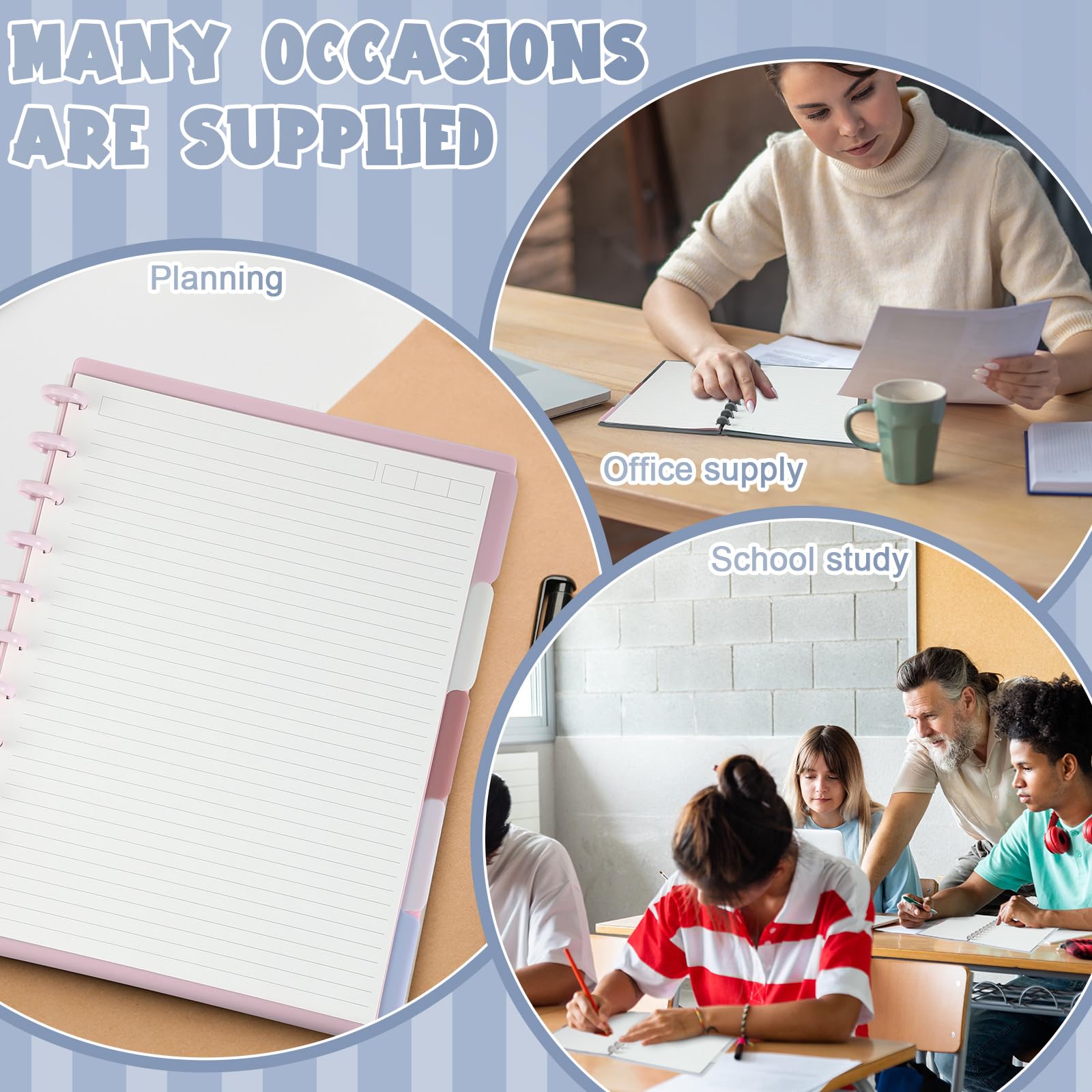 Glenmal 4 juegos de cuadernos encuadernados en disco, 8.5 x 11 pulgadas, tamaño carta, incluye discos, 5 separadores de notas, páginas extraíbles con rayas universitarias, diario rellenable para