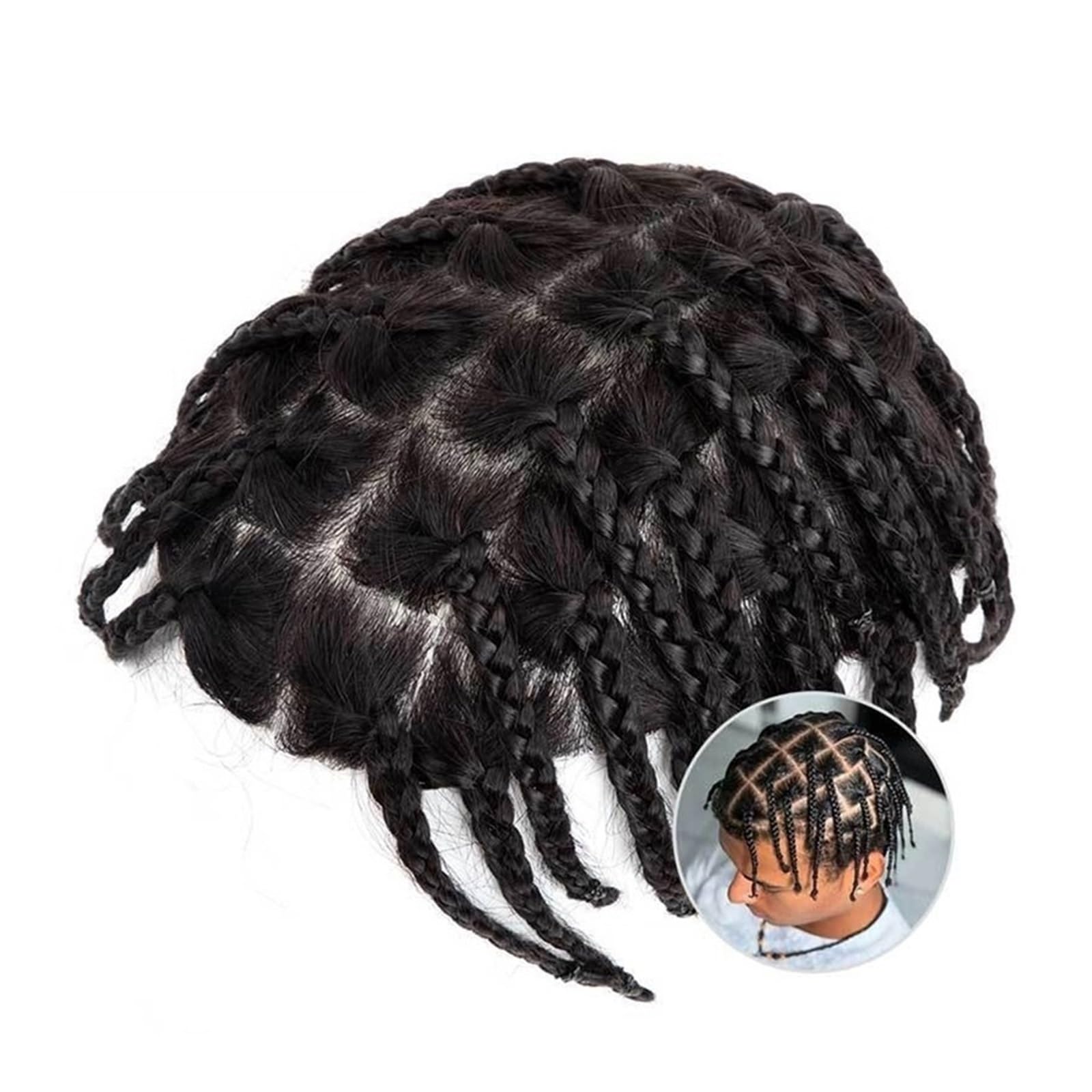 Hombres Sistema de cabello humano trenzado crochet for hombre, postizo, trenzas, tupé for Peinado