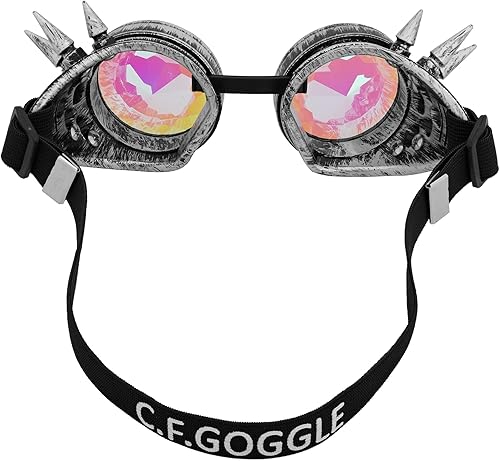 Miniatura 90 de Gafas caleidoscopio para raves trippy psicodélico steampunk con lentes de cristal de difracción de prisma arcoíris