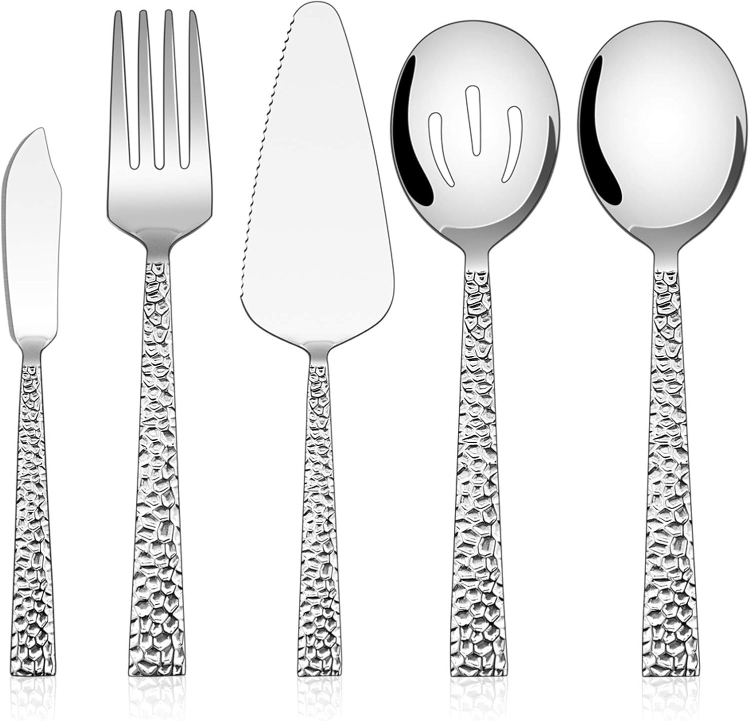 Bеѕt Dеаl Hammered Serving Utensils, E-far 5-Piece Stainless Steel Square Hostess Serving Set for Buffet Party Kitchen Restaurant, Mirror Finished & Dishwasher Safe