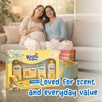 Ricitos de Oro Chamomile Baby Travel Kit Shampoo, Bar Soap, Body Lotion & Baby Cologne, 4-Piece Baby Essentials Set, Chamomile Baby Care Kit, Travel Size Baby Bath Set