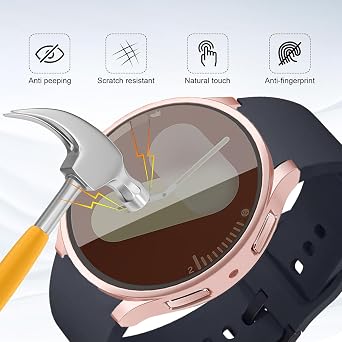 2 Pack Case for Samsung Galaxy Watch 7 Screen Protector 44mm 40mm,Privacy HD Tempered Glass+Hard Bumper Face Cover for Samsung Watch 7 Screen Protector Case 40 44 mm Accessories Men/Women